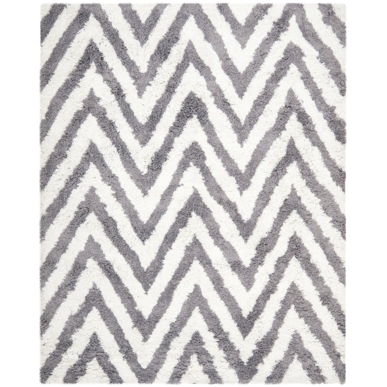 Ivory and Grey Hand-Tufted Shag Rug, 4' x 6'