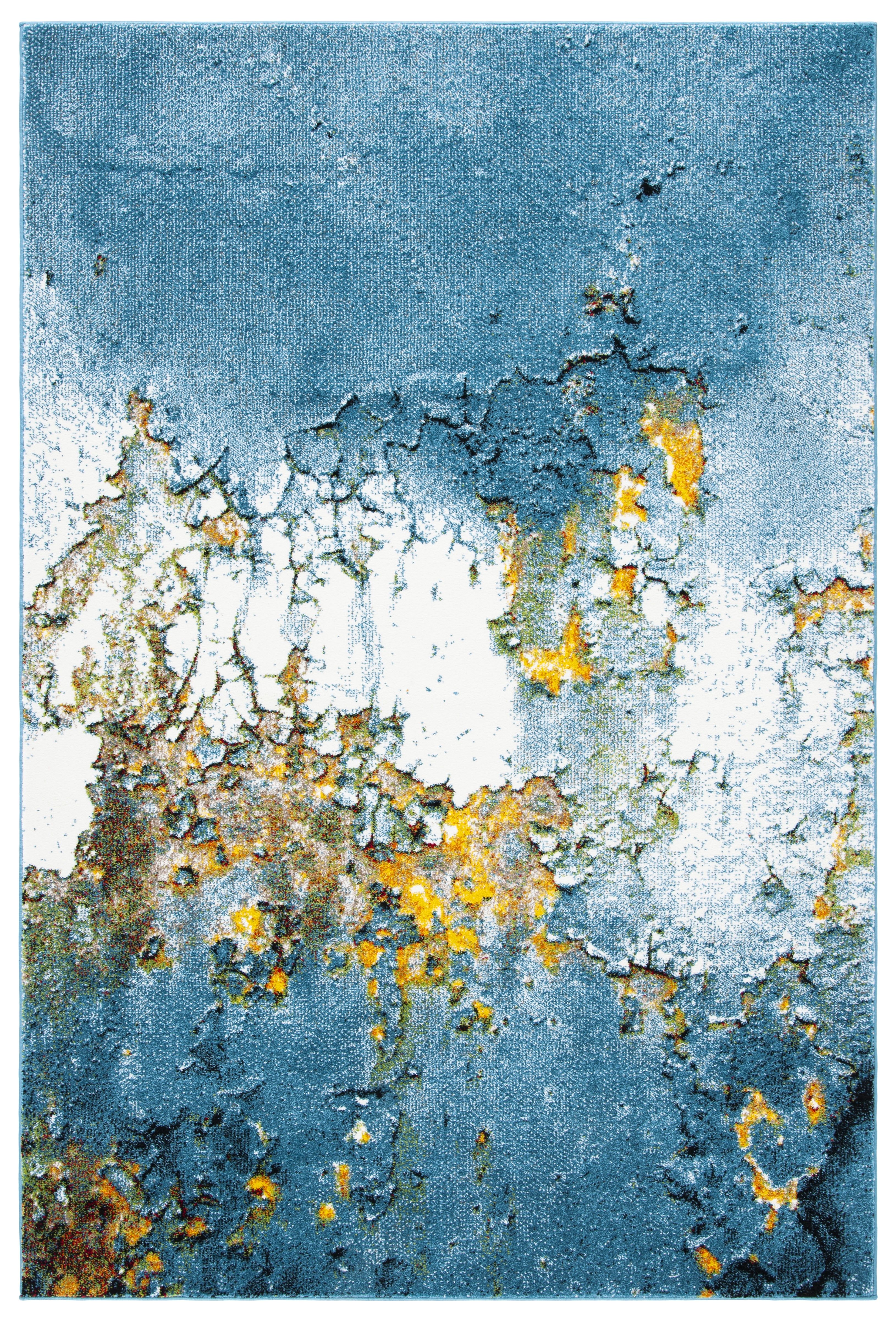 Blue and Gold Abstract Rectangular Synthetic Area Rug