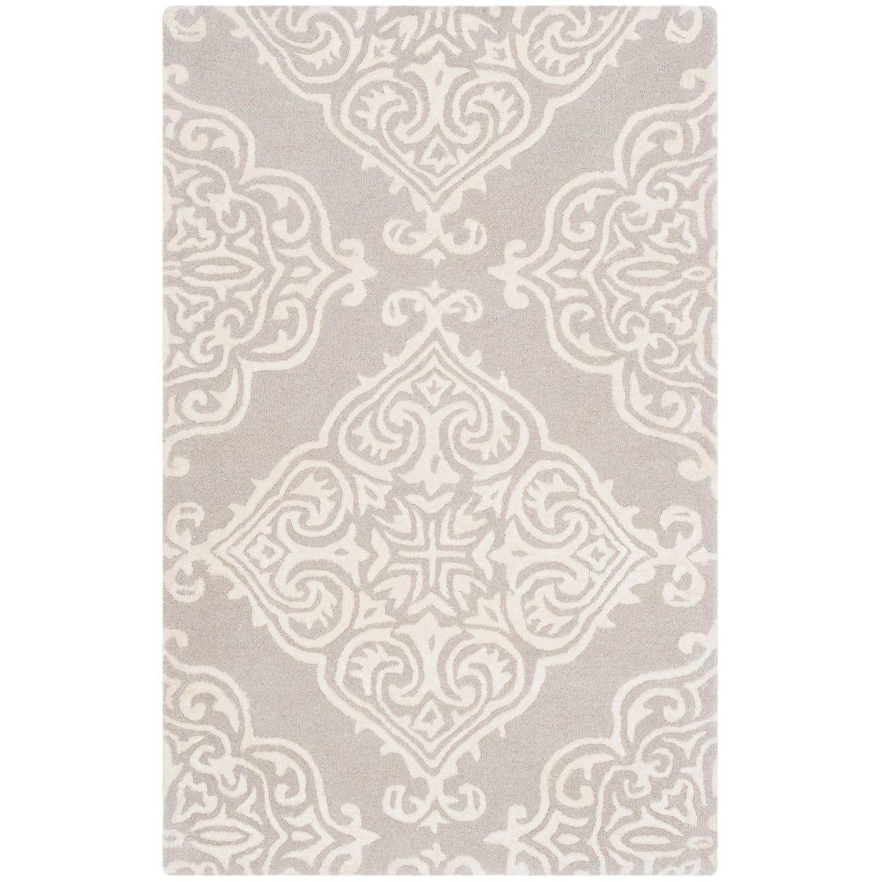 Elegant Silver and Ivory Hand-Tufted Wool Area Rug, 2' x 3'