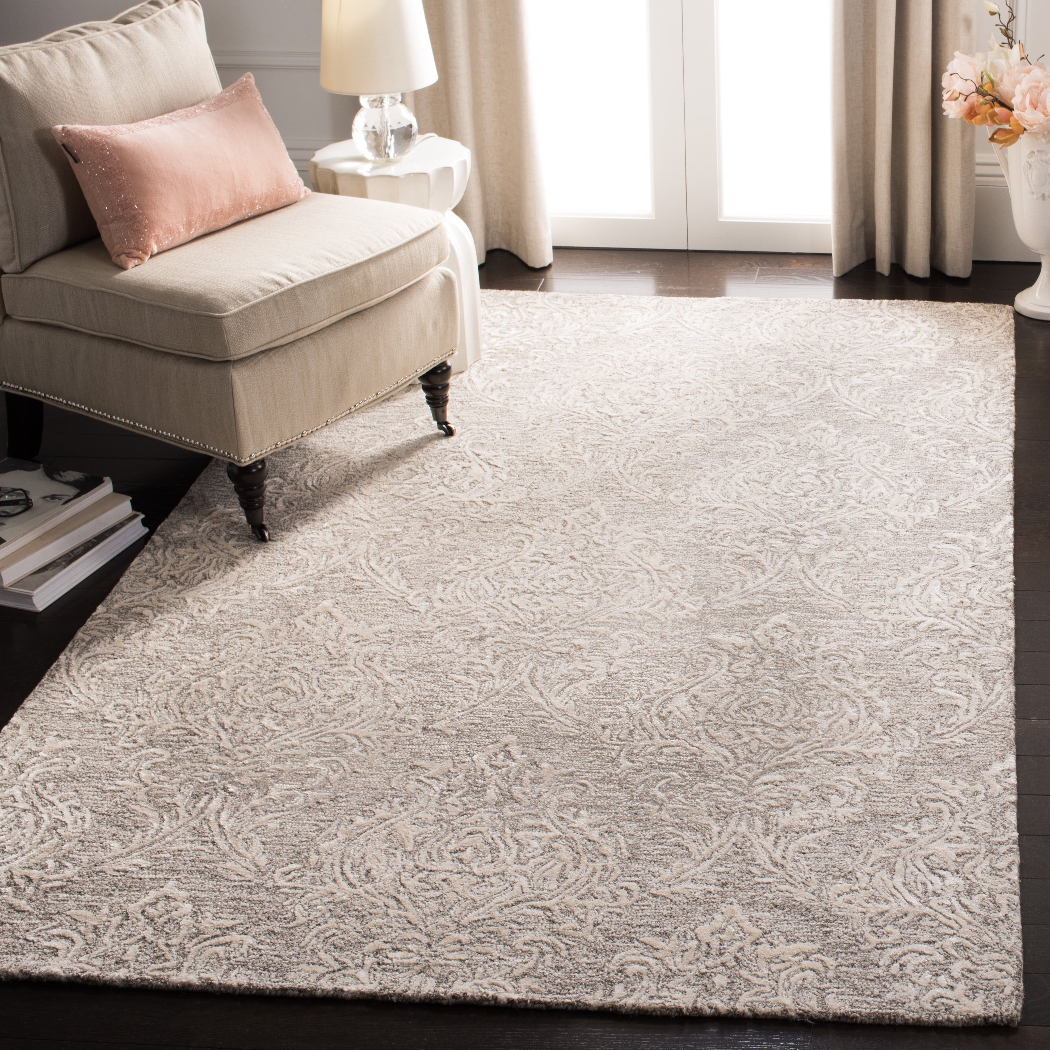 Ivory and Gray Hand-Tufted Wool and Viscose 9' x 12' Area Rug