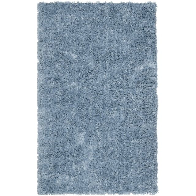 Light Blue Hand-Tufted Shag Wool Area Rug 2'6" x 4'