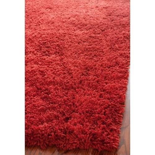 Rust Red Hand-Tufted Shag Wool Area Rug