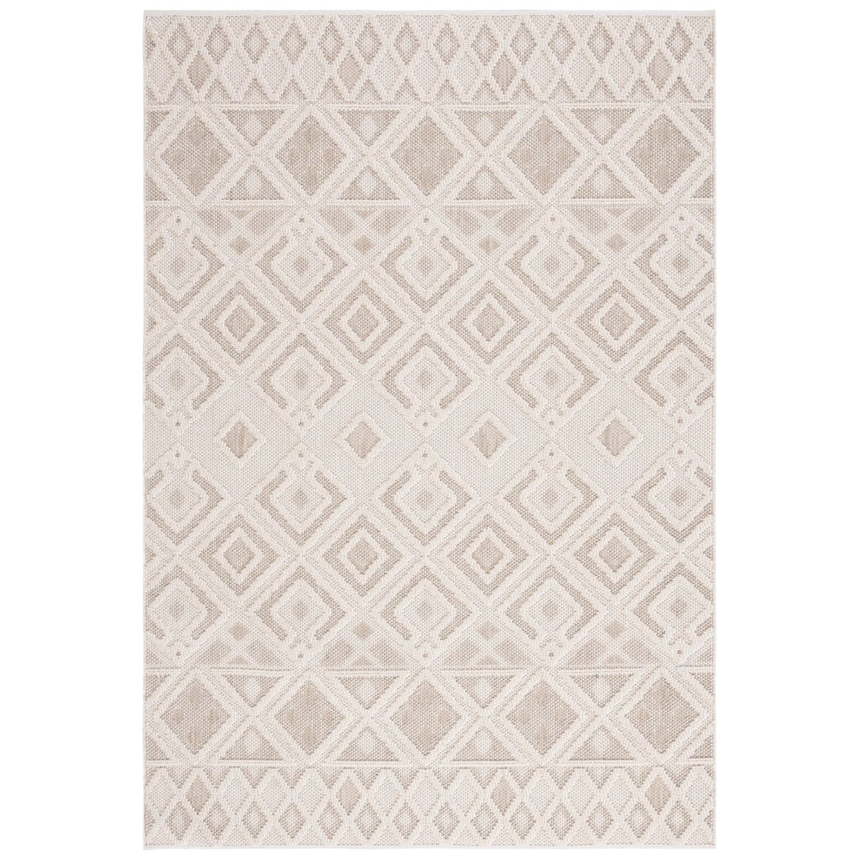 Ivory Geometric 9' x 12' Stain-Resistant Synthetic Area Rug
