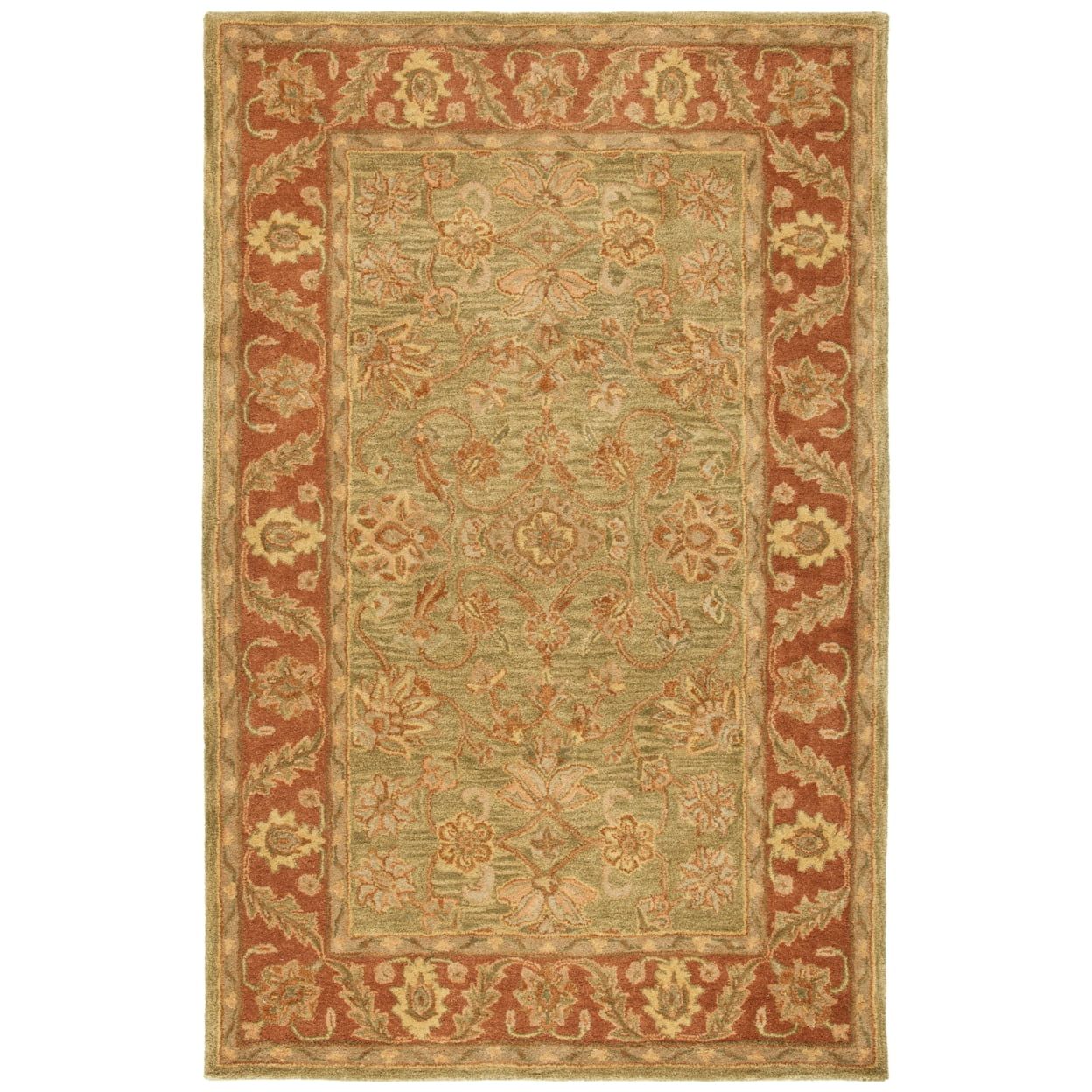 Golden Jaipur Green and Rust Hand-Tufted Wool Rug