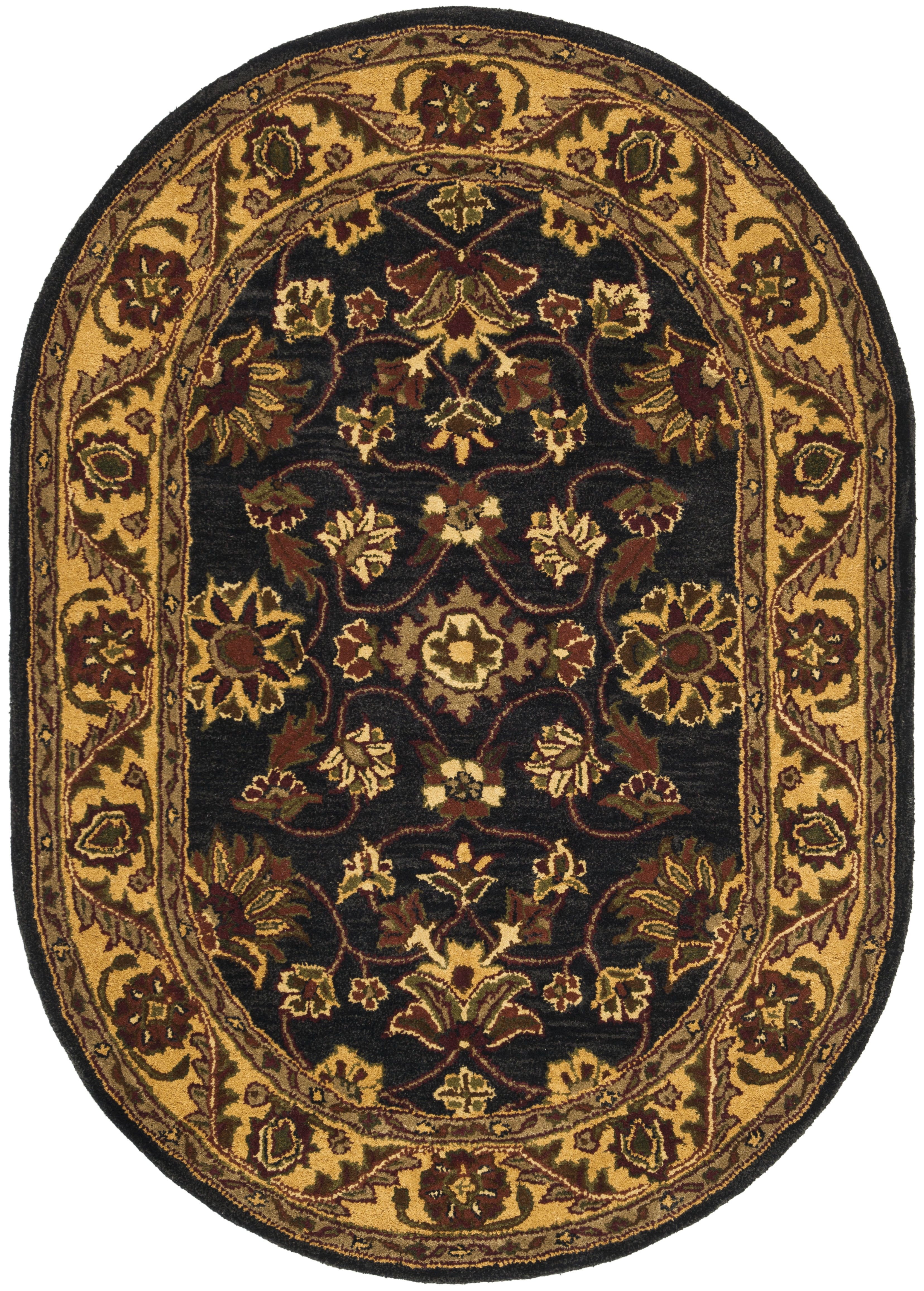 Handmade Golden Jaipur 54" Oval Tufted Wool Rug in Black and Gold