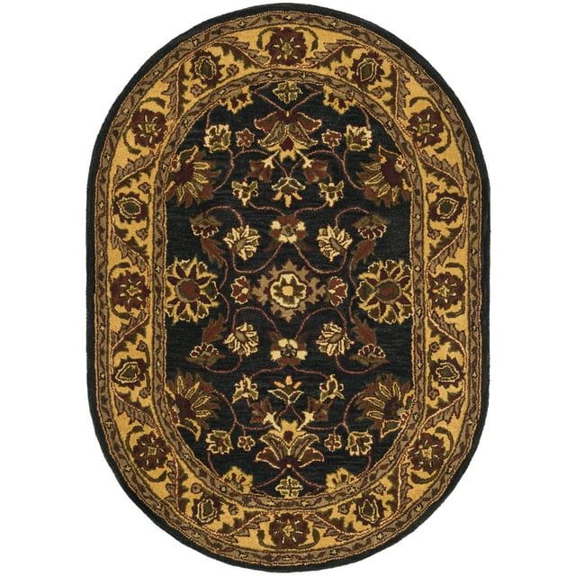 Handmade Golden Jaipur 54" Oval Tufted Wool Rug in Black and Gold