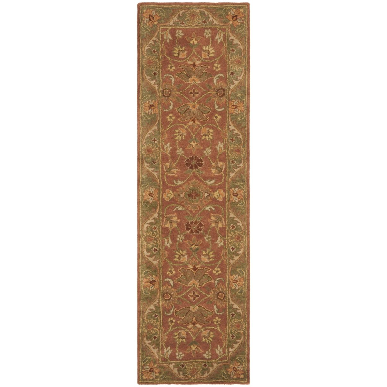 Golden Jaipur Rust and Green Hand-Tufted Wool Runner Rug