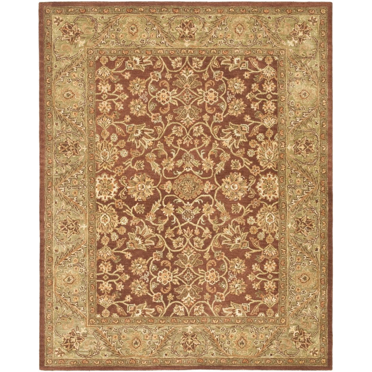 Handmade Green and Rust Wool Oriental Runner Rug