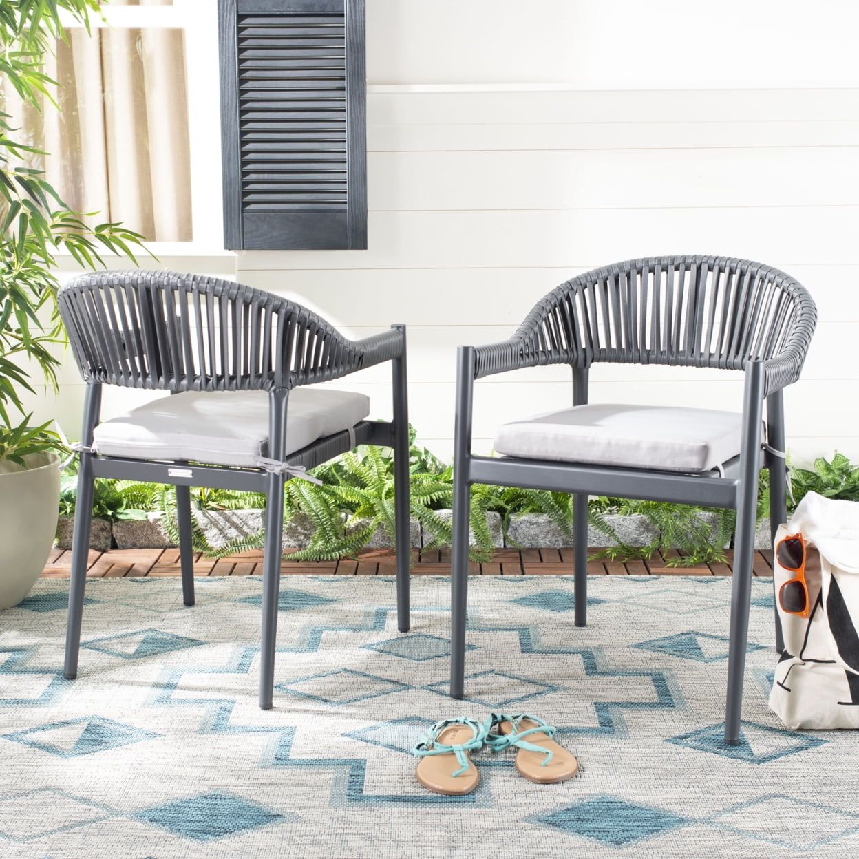 Greer Gray Aluminum Rope Dining Chair with Cushions