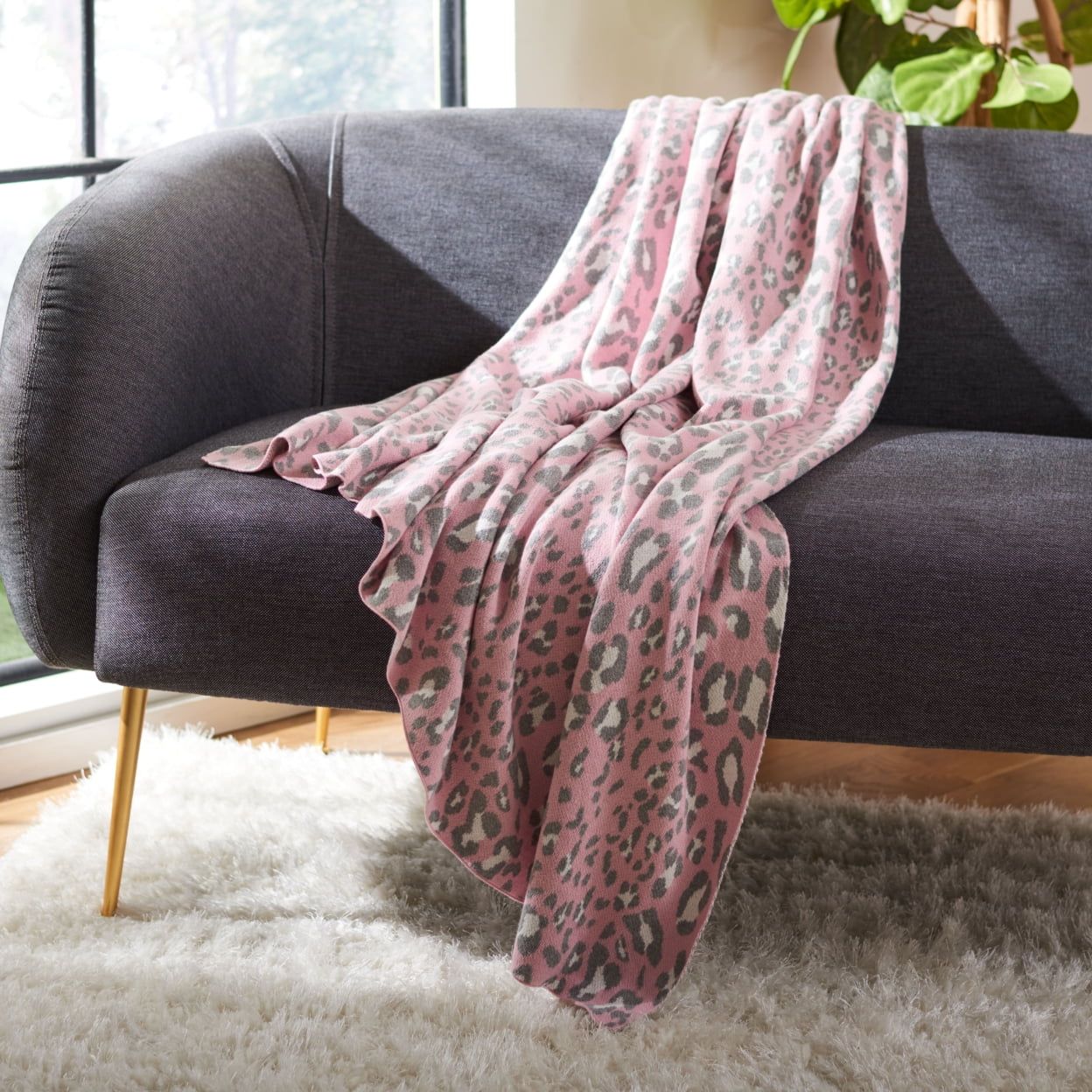 Gwynn Pink and Black Cotton Leopard Print Throw Blanket