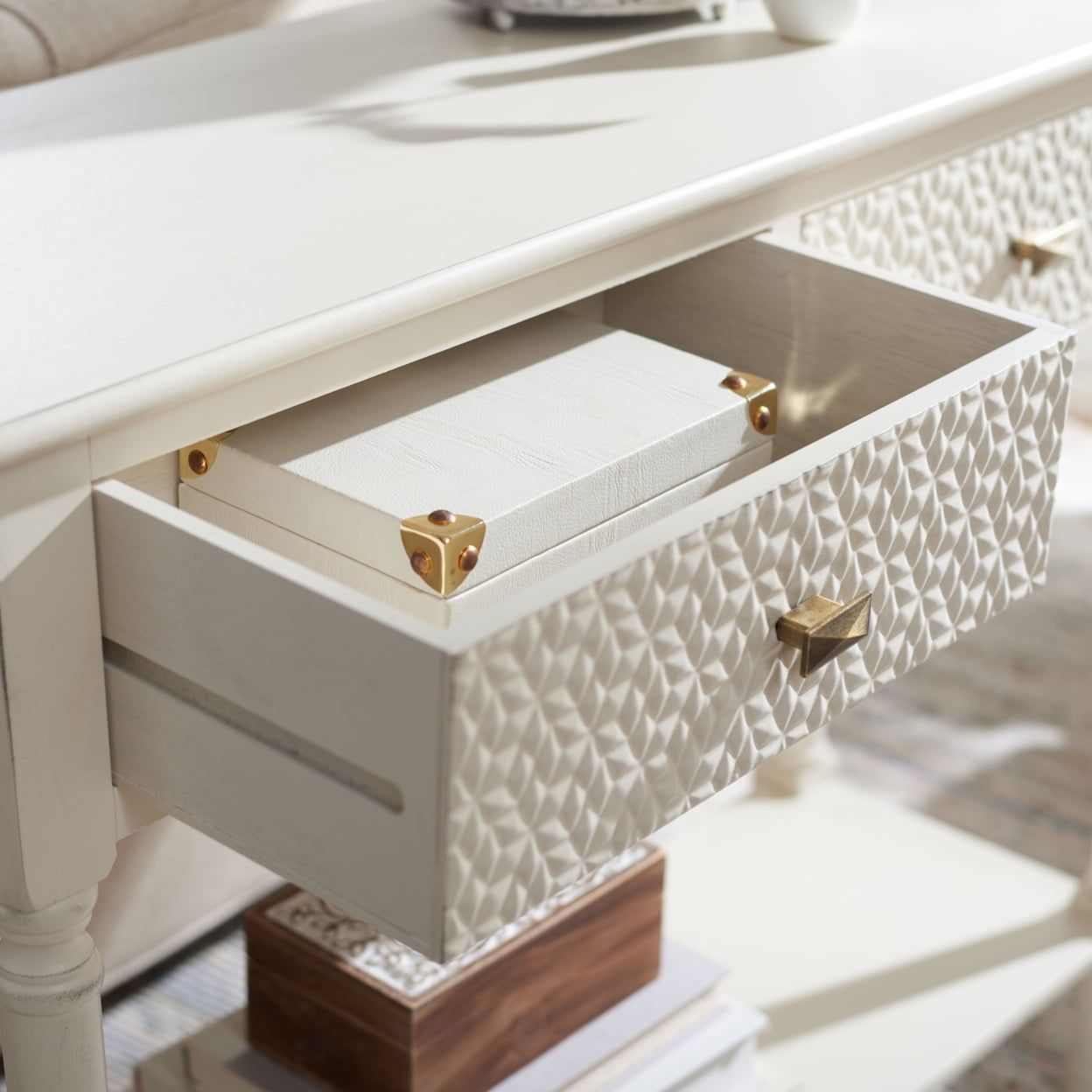 Distressed White 40" Modern Console Table with 2 Drawers