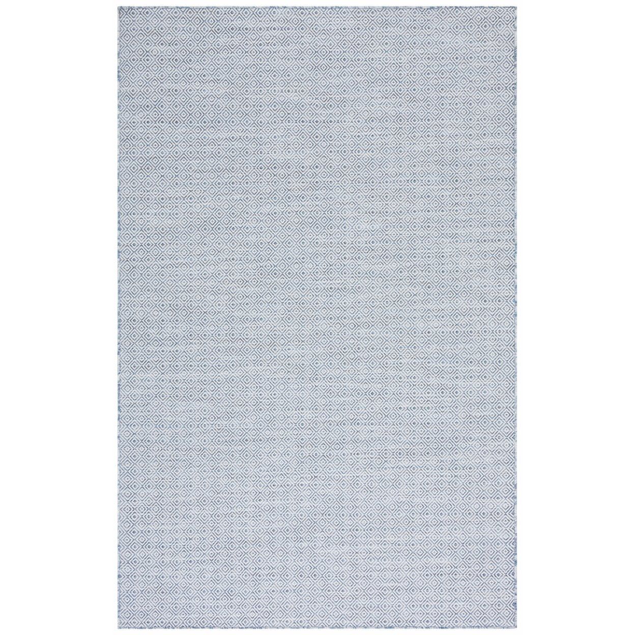 Navy and Ivory Hand-Knotted Wool Blend 8' x 10' Easy-Care Rug