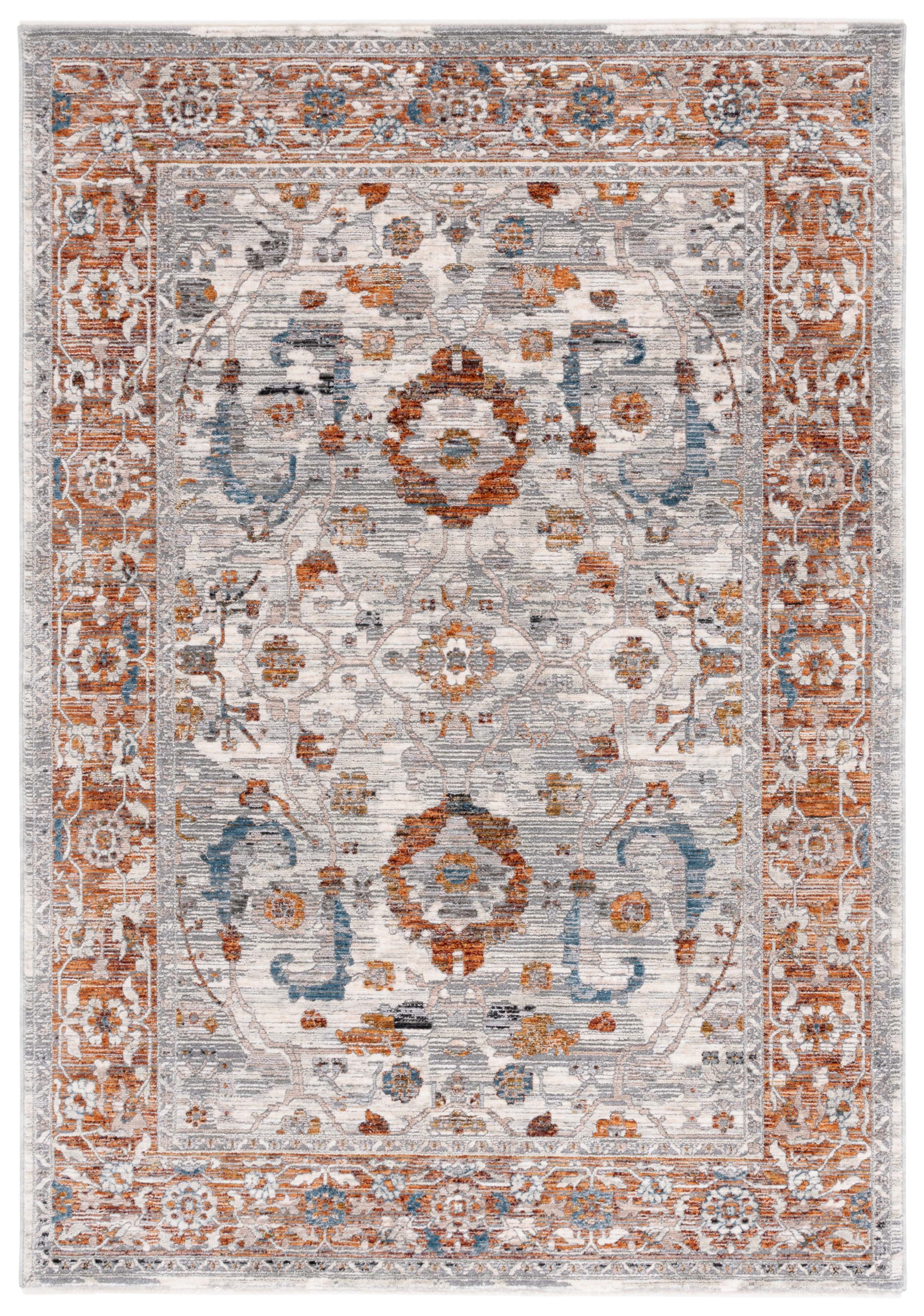 Ivory Grey and Rust Synthetic 4' x 6' Rectangular Area Rug