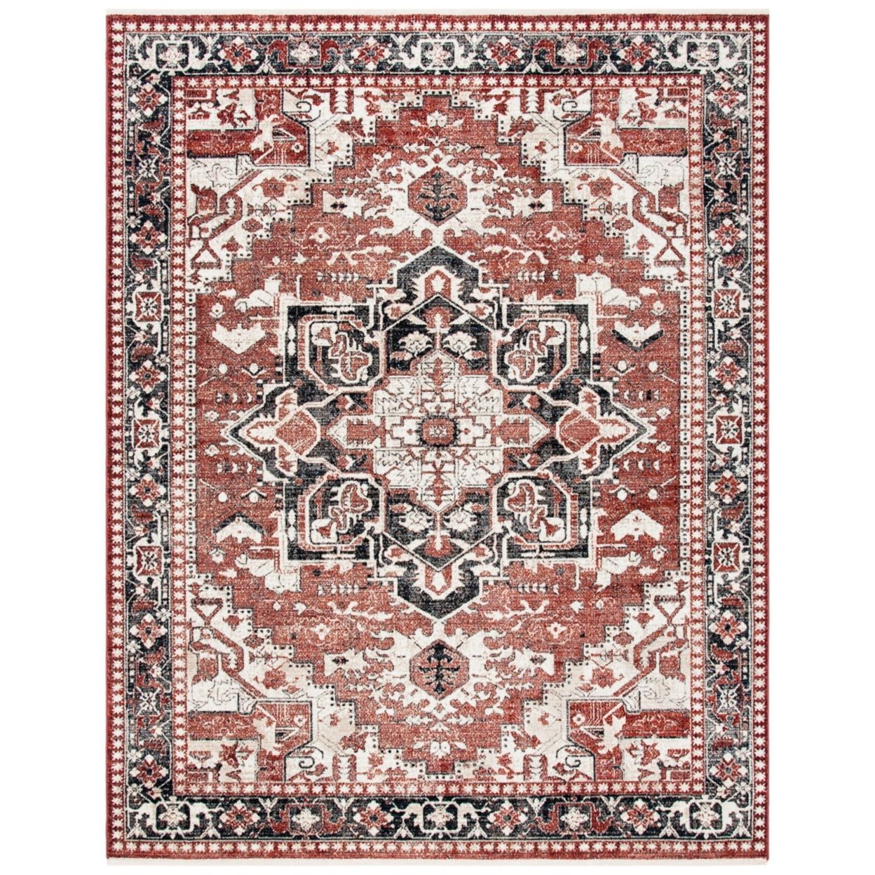 Herat Black and Rust Medallion Synthetic Rug