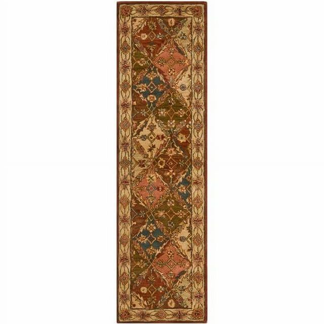 Handmade Beige Wool Runner Rug with Traditional Patterns