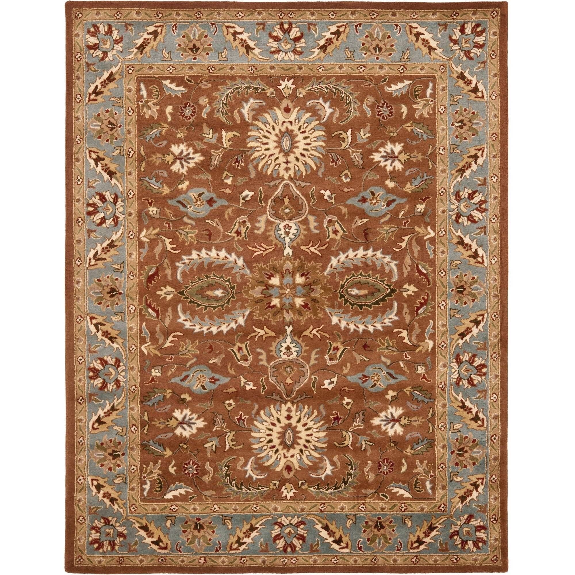 Hand-Tufted Brown and Blue Wool Traditional Area Rug, 6' x 9'