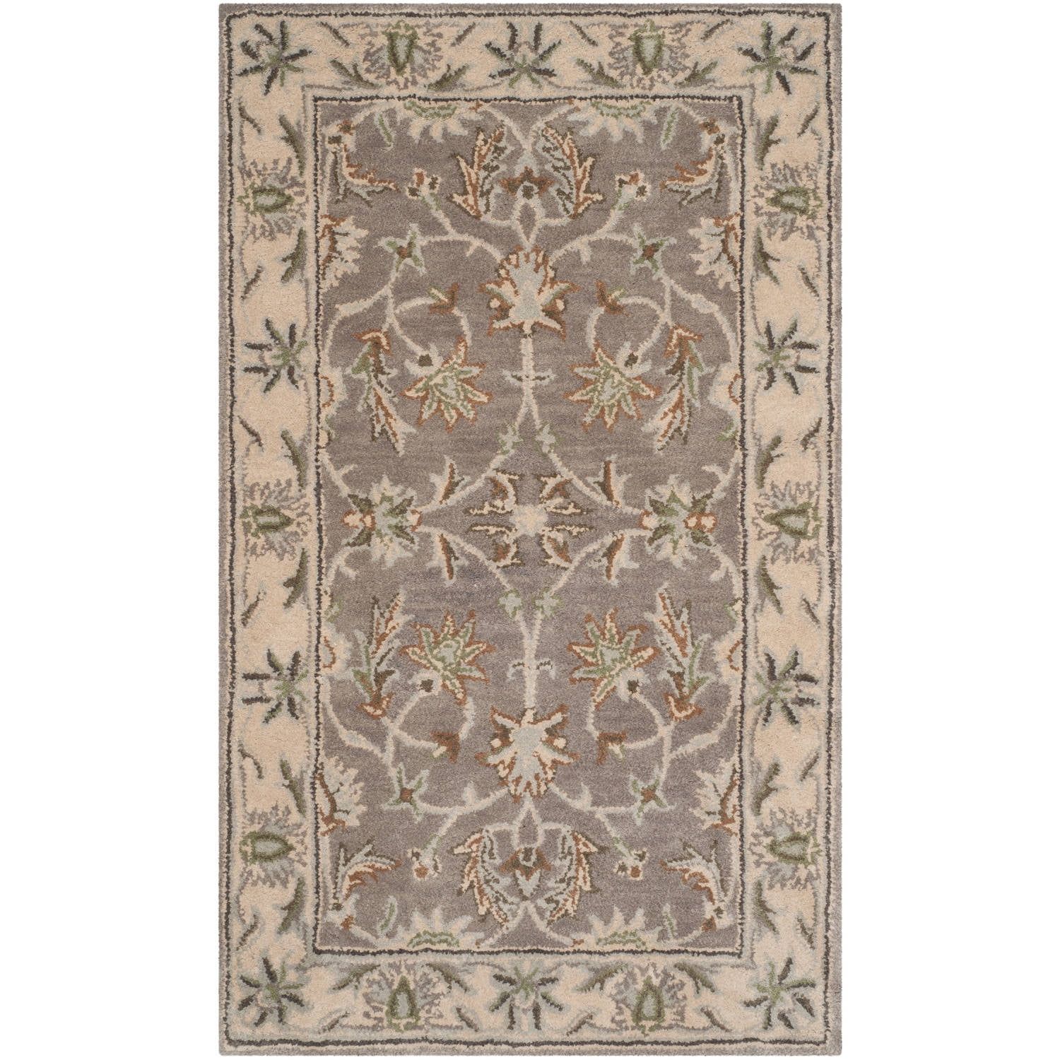 Handmade Gray and Beige Wool Tufted Rectangular Rug 36" x 24"