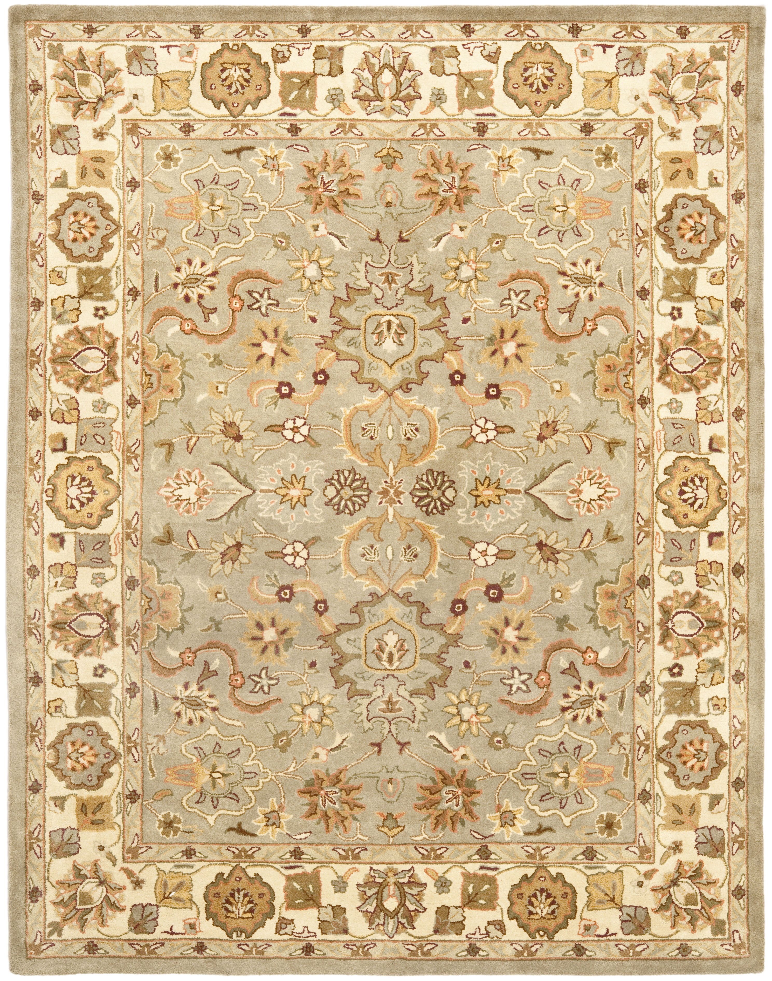 Ivory and Light Green Handmade Wool Area Rug, 11' x 17'