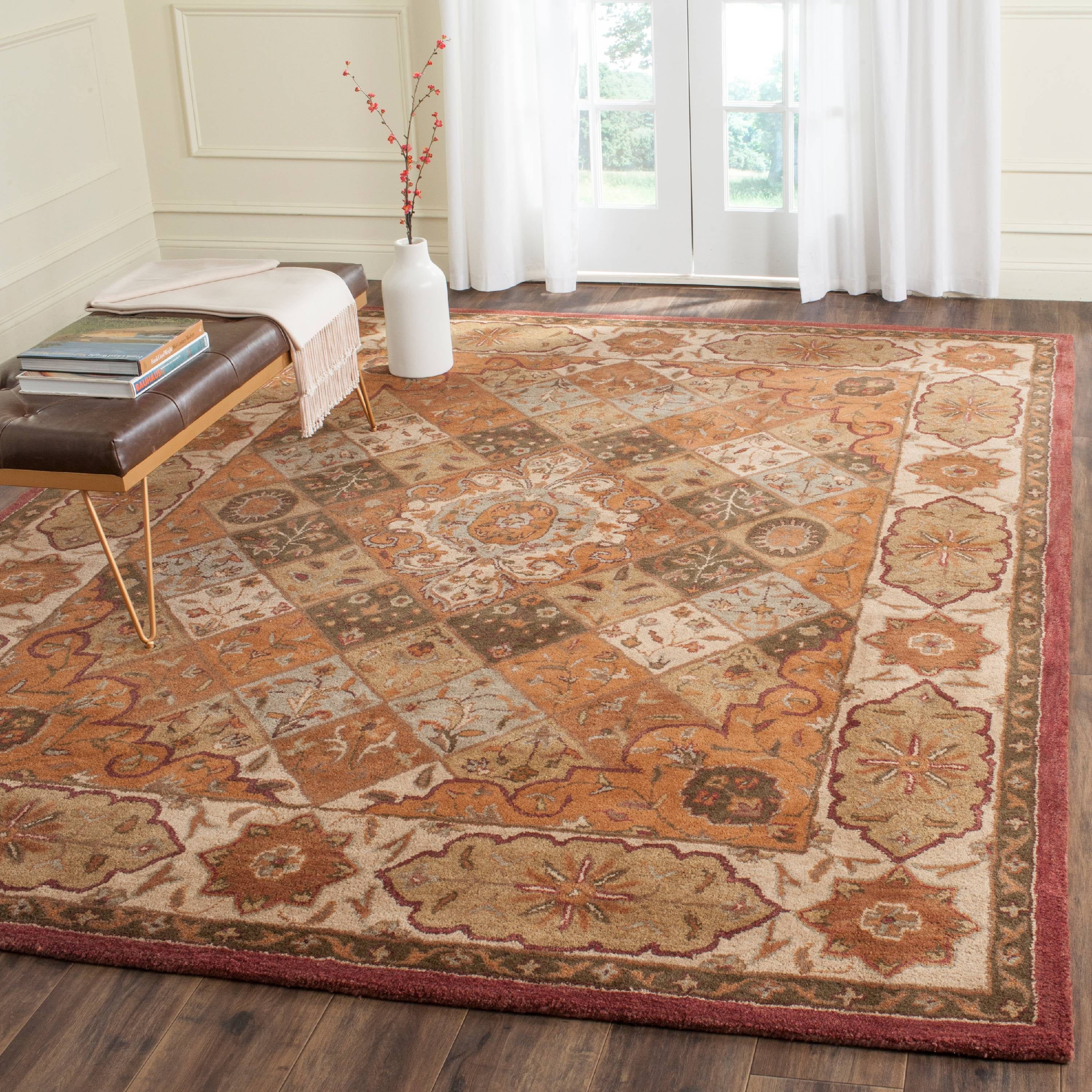 Ivory and Rust 6' x 6' Square Hand-Tufted Wool Rug