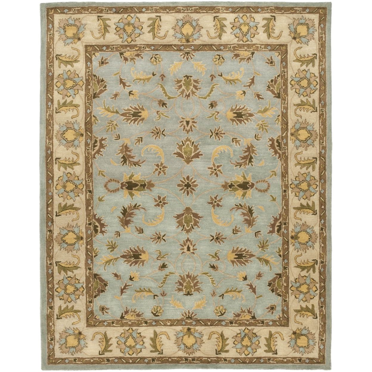 Handmade Light Blue and Beige Wool Area Rug, 11' x 15'