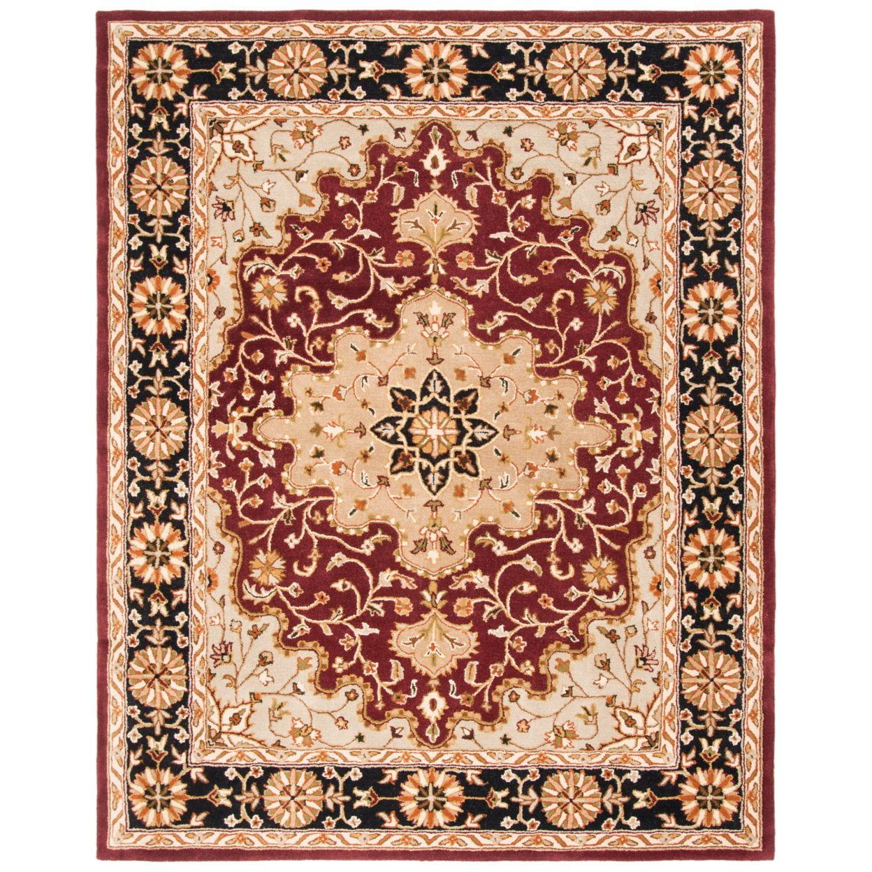 Handmade Red and Black Wool Oval Area Rug, 4'6" x 6'6"
