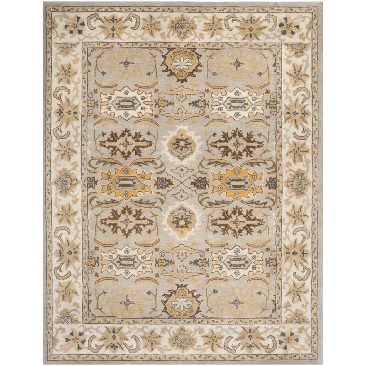 Light Grey and Beige Hand-Tufted Wool Area Rug, 7'6" x 9'6"