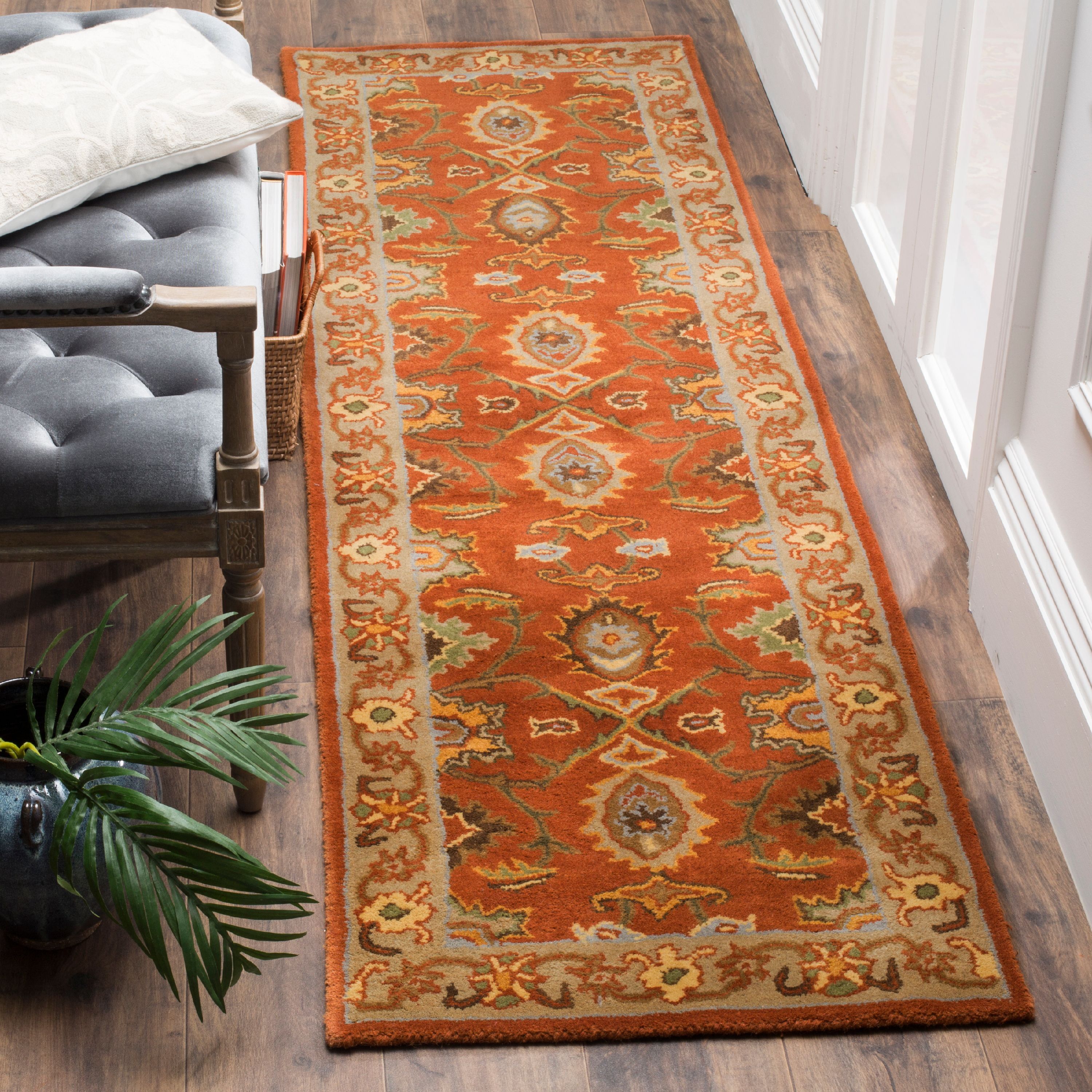 Hand-Tufted Rust and Beige Wool Runner Rug, 12 ft