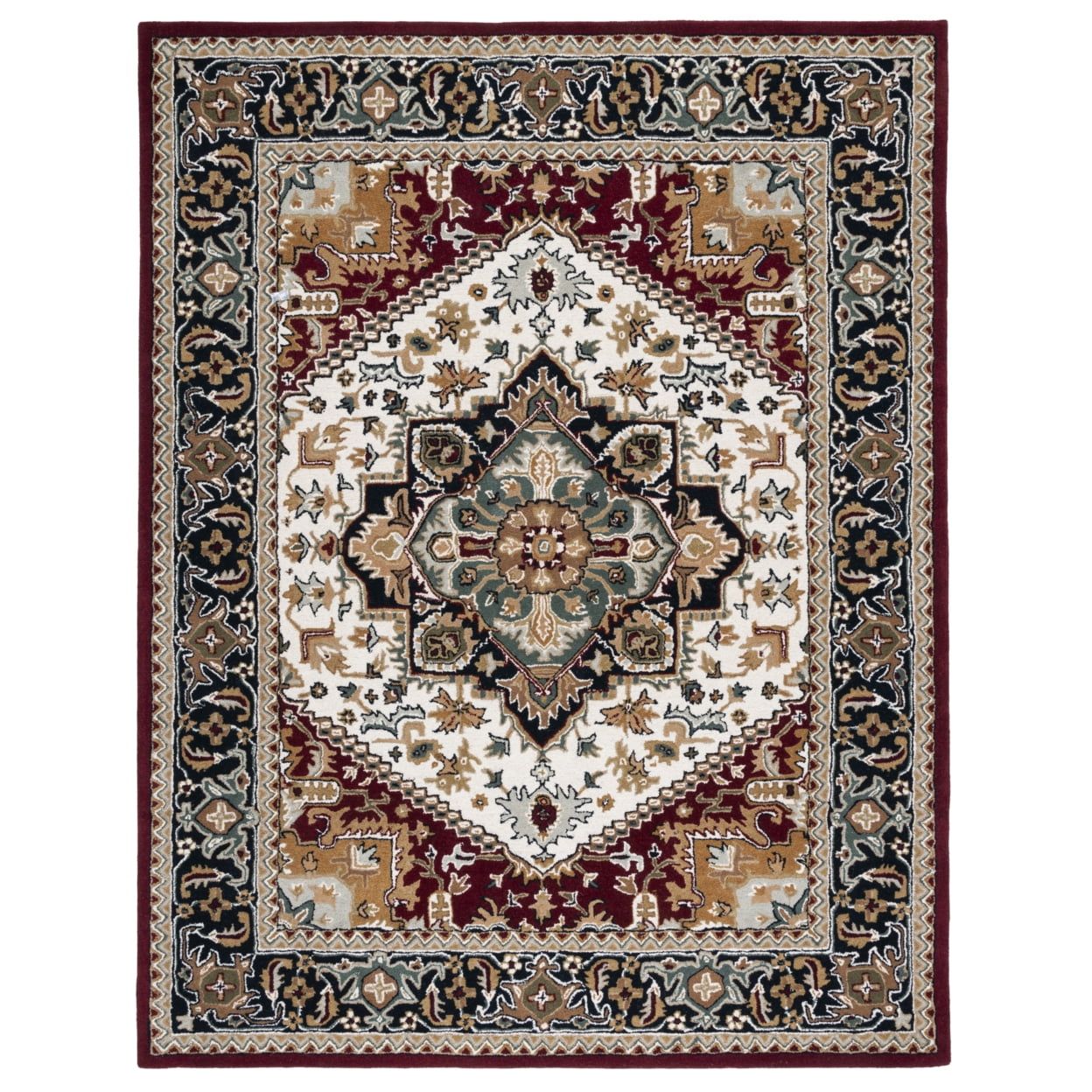 Ivory and Red Hand-Tufted Wool Oriental Area Rug, 11' x 15'