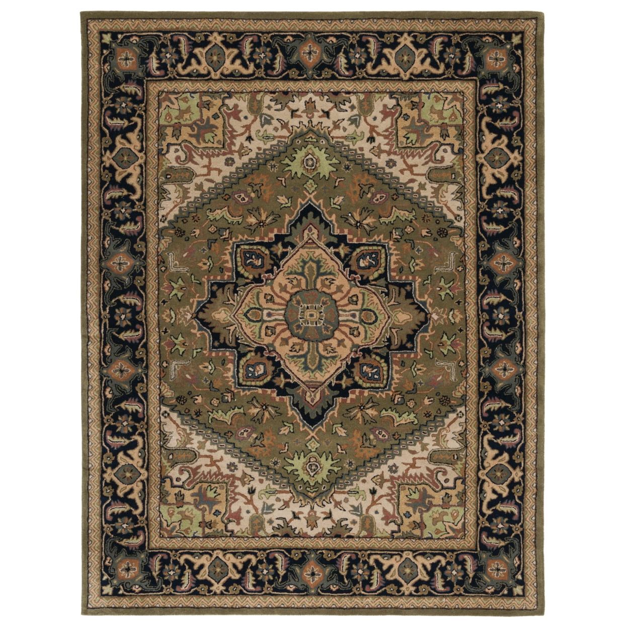 Handmade Heritage Green & Light Brown Wool Area Rug - 9' x 12'