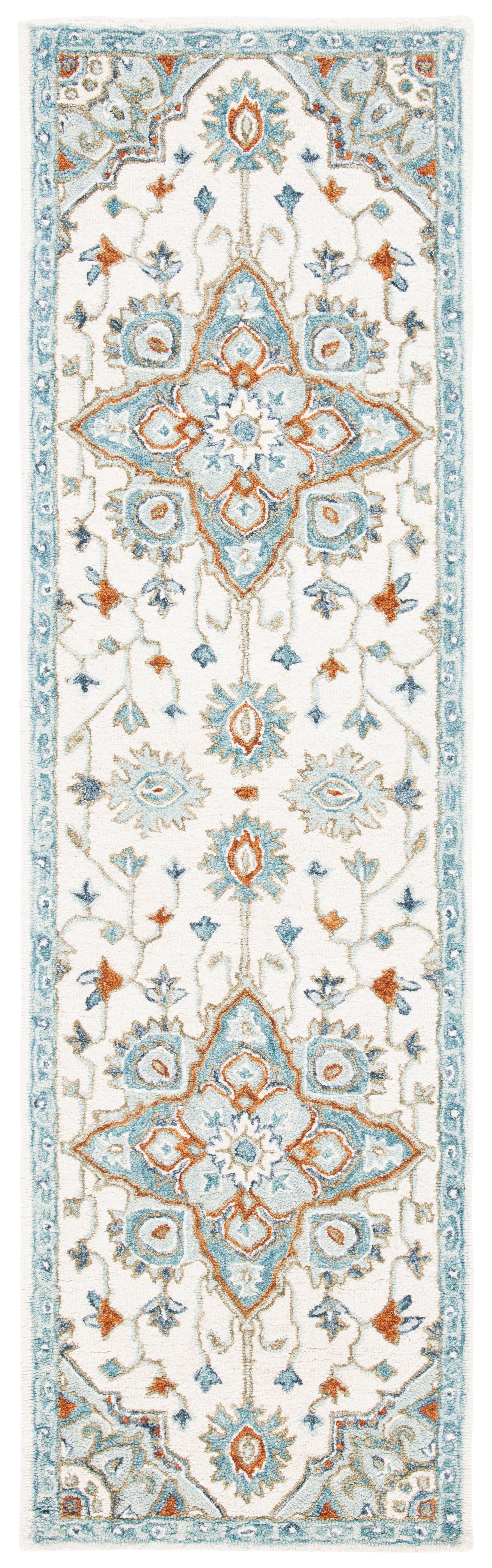 Ivory and Blue Hand-Tufted Wool Runner Rug