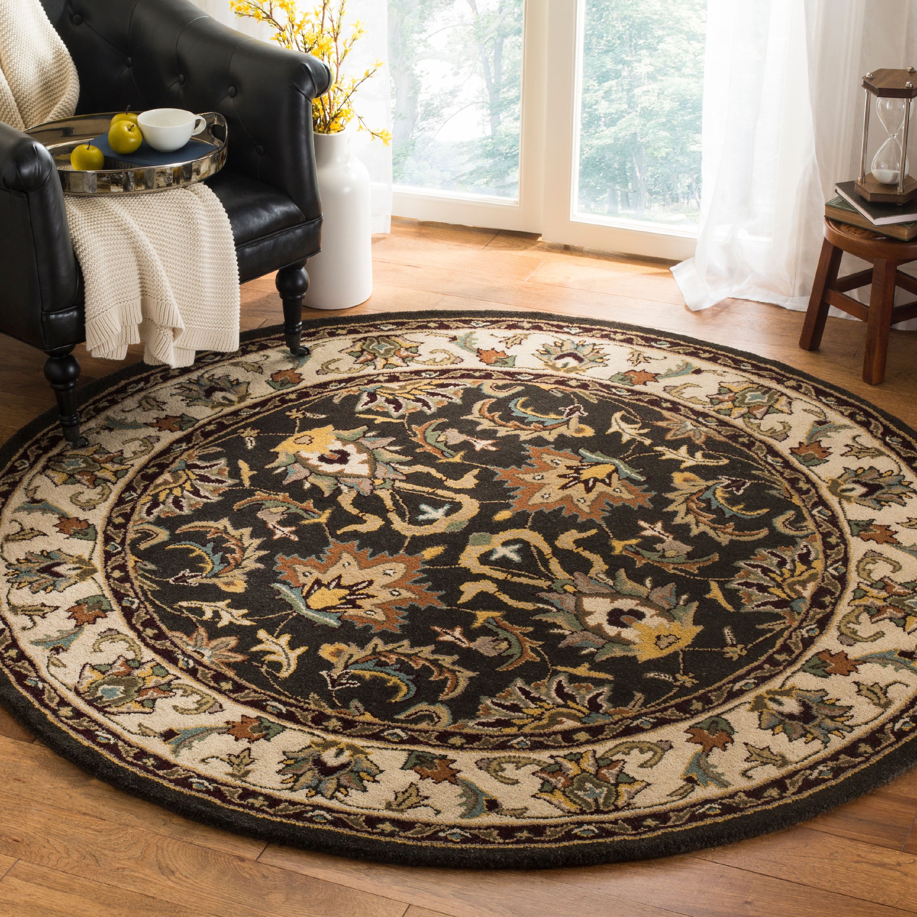 Handmade Heritage Black Wool 6' Round Tufted Area Rug