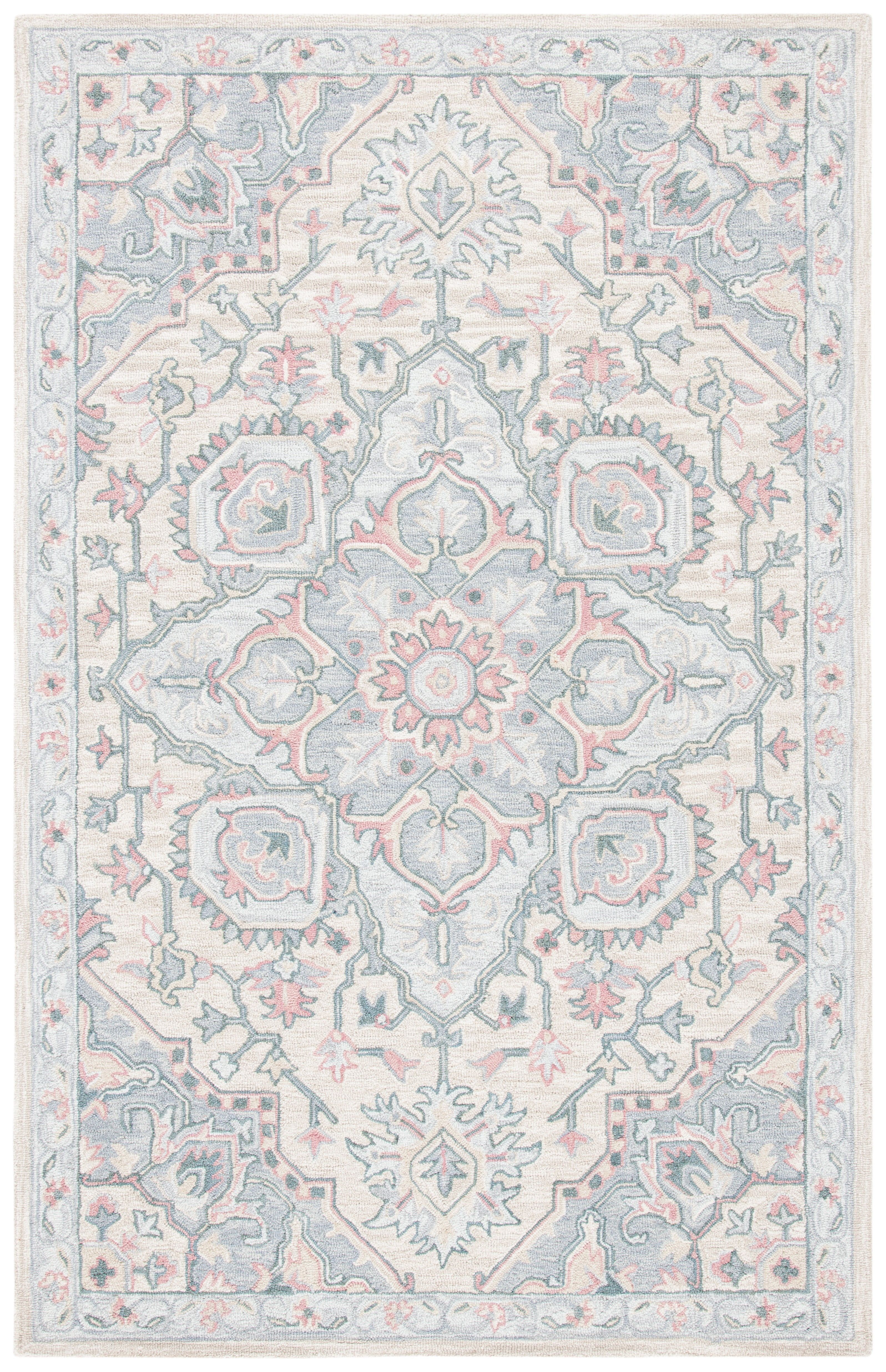 Hand-Tufted Blue and Ivory Wool Area Rug 6' x 9'