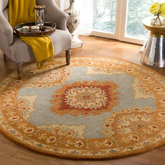 Heritage Luscious Blue Wool 6' Round Hand-Tufted Area Rug