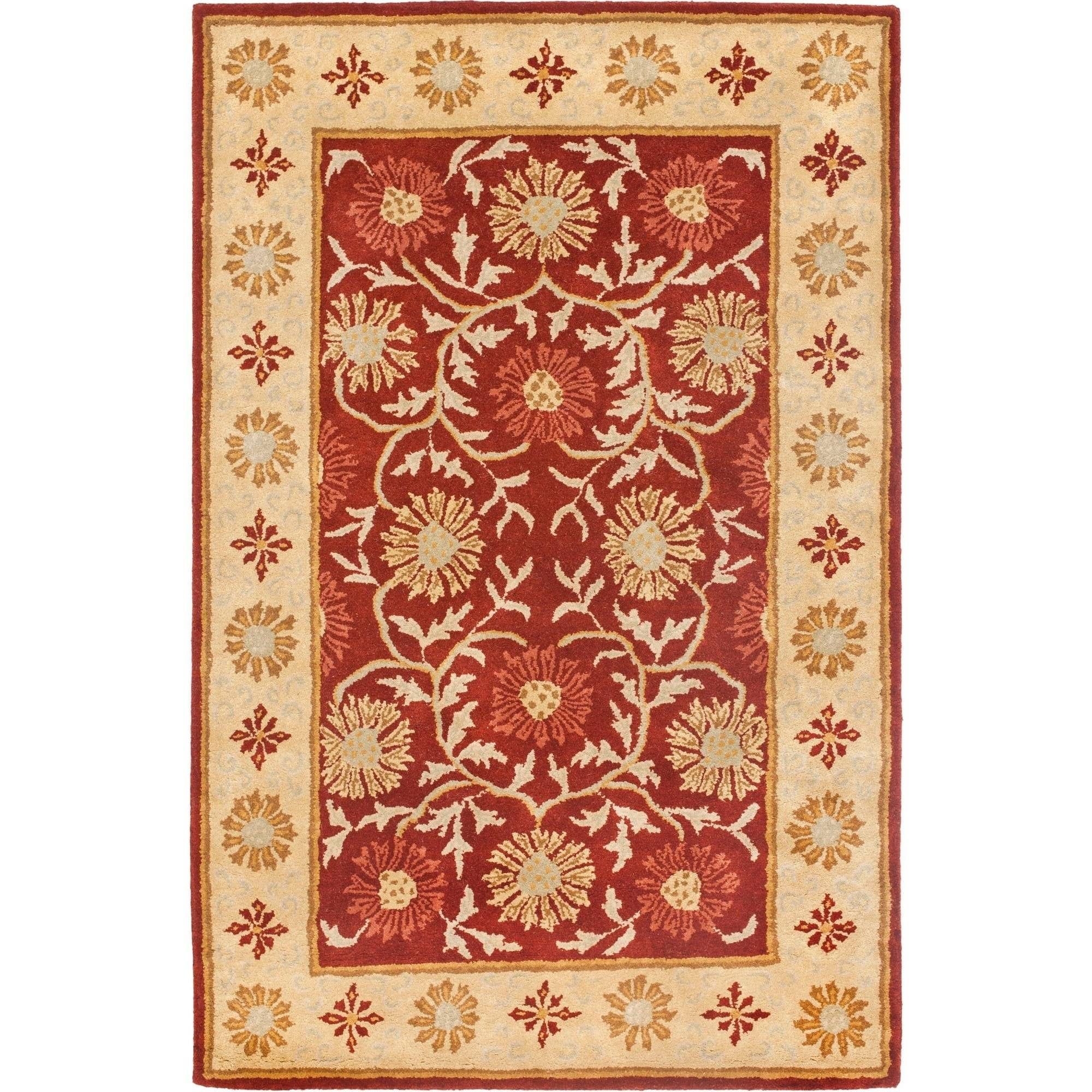 Handmade Red and Beige Wool Floral 4' x 6' Area Rug