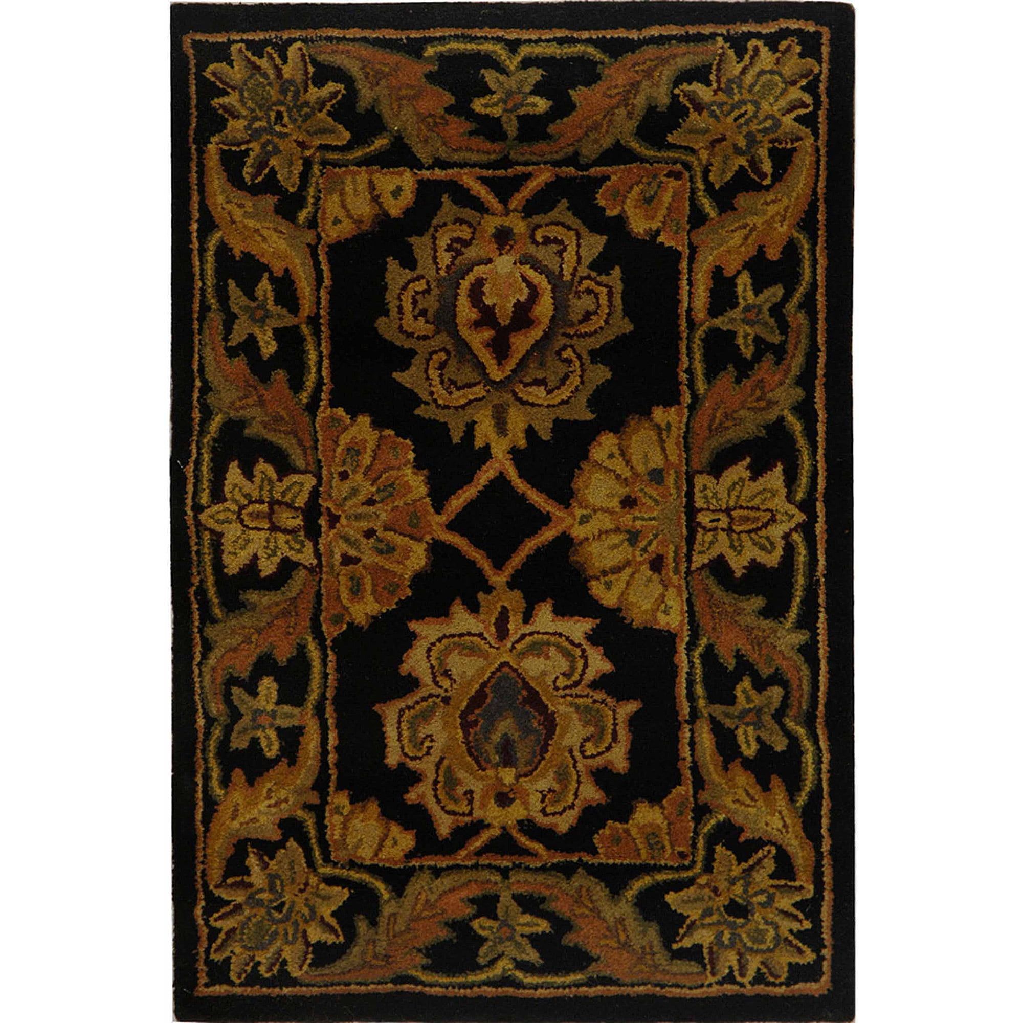 Heritage Elegance Hand-Tufted Black Wool Rectangular Rug, 2'3" x 4'