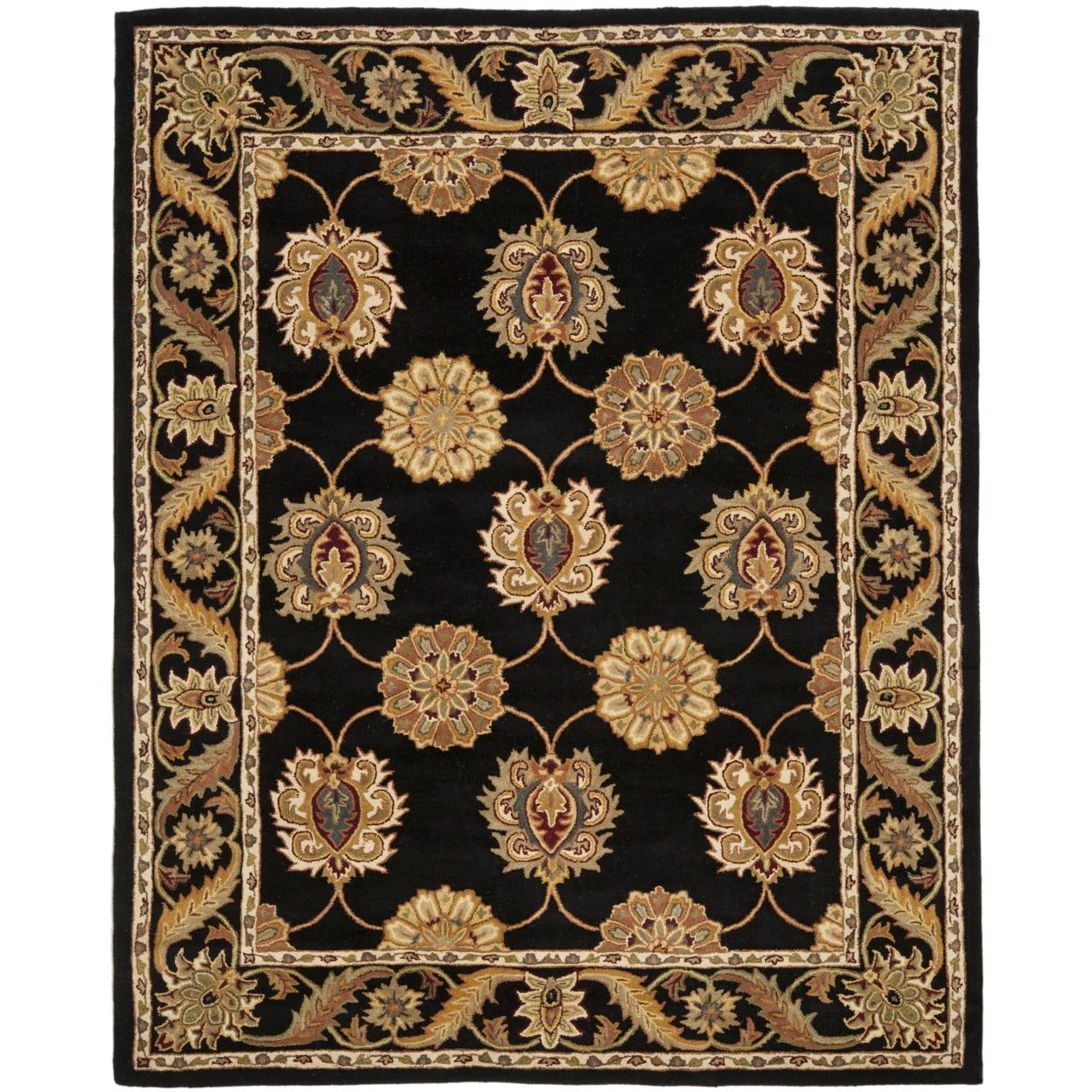 Heritage Elegance Hand-Tufted Black Wool Rectangular Rug, 2'3" x 4'