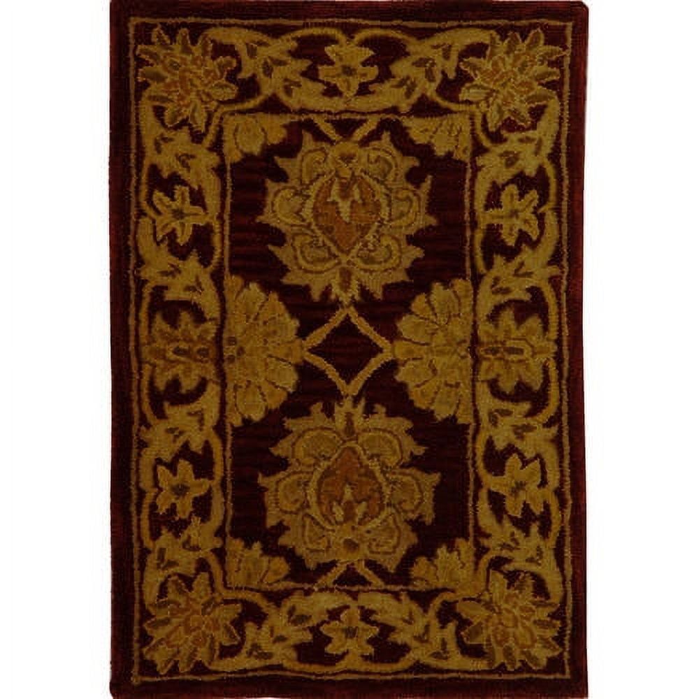 Maroon and Gold Hand-Tufted Wool Area Rug 2'3" x 4'