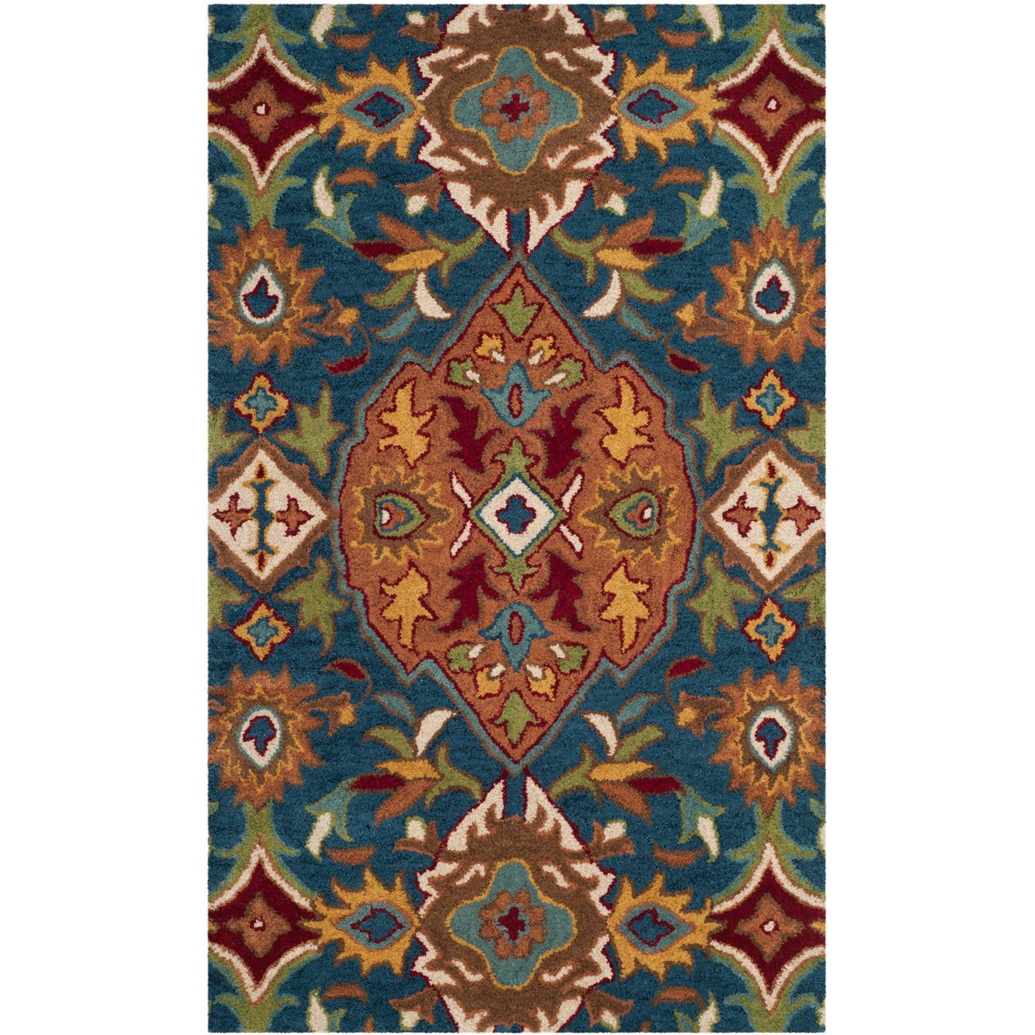 Heritage Hand-Tufted Blue and Camel Square Wool Accent Rug - 2' x 3'