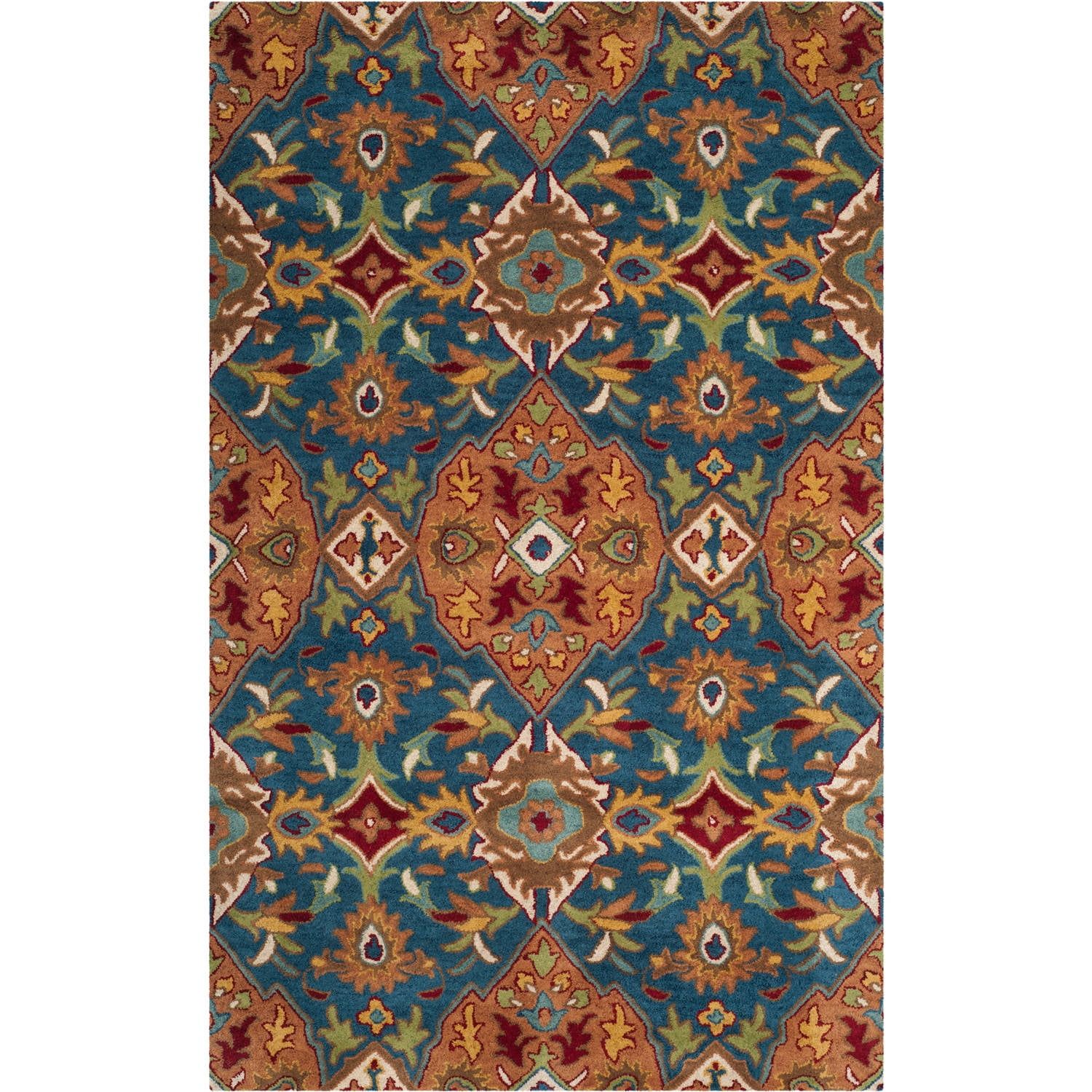 Elegant Camel & Blue Hand-Tufted Wool Rectangular Rug, 8' x 10'