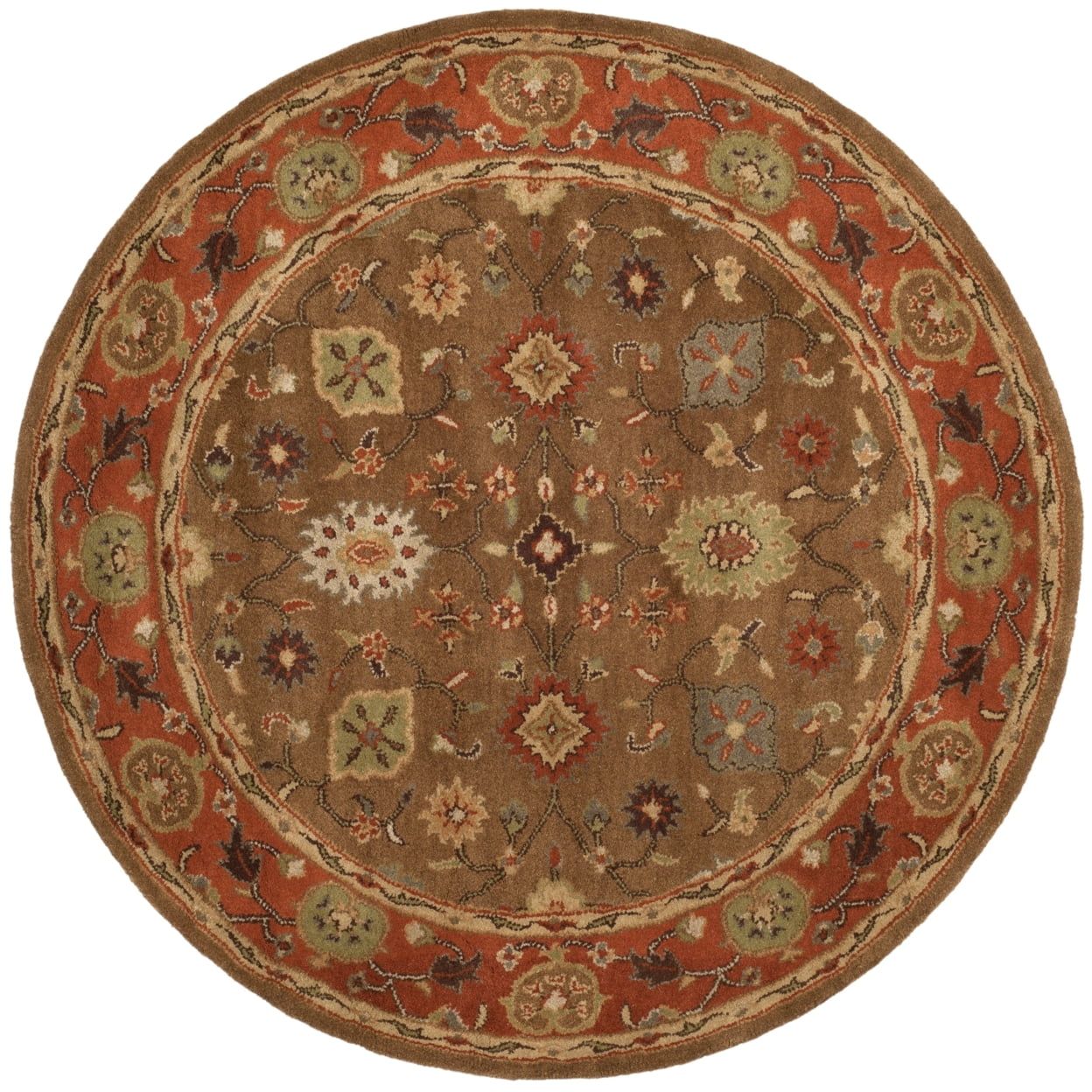 Heritage Moss & Rust Round Hand-Tufted Wool Area Rug, 6'