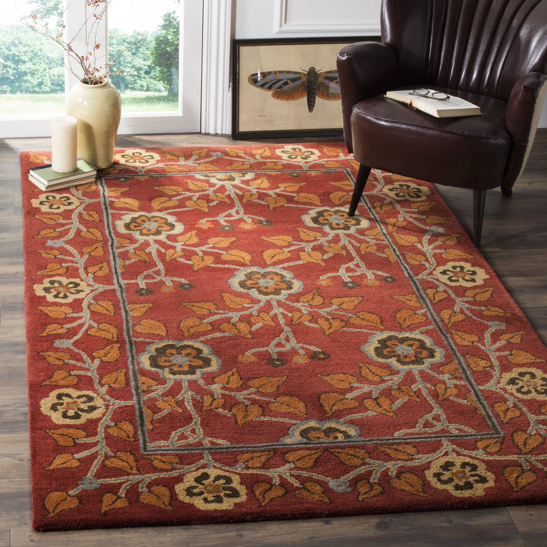 Hand-Tufted Red Wool Floral 3' x 5' Area Rug