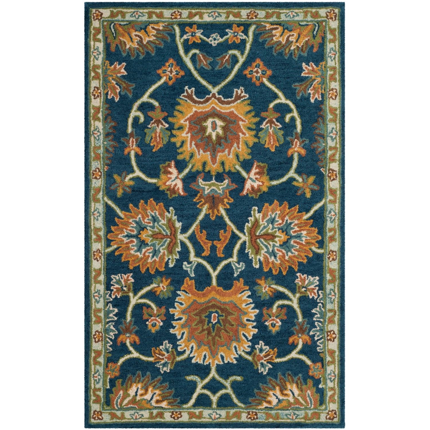 Navy Blue Floral Hand-Tufted Wool Area Rug, 2' x 3'