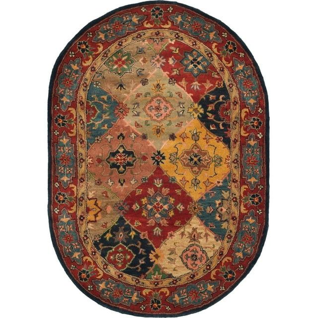 Handmade Oval Red and Multi Wool Area Rug, 4'6" x 6'6"
