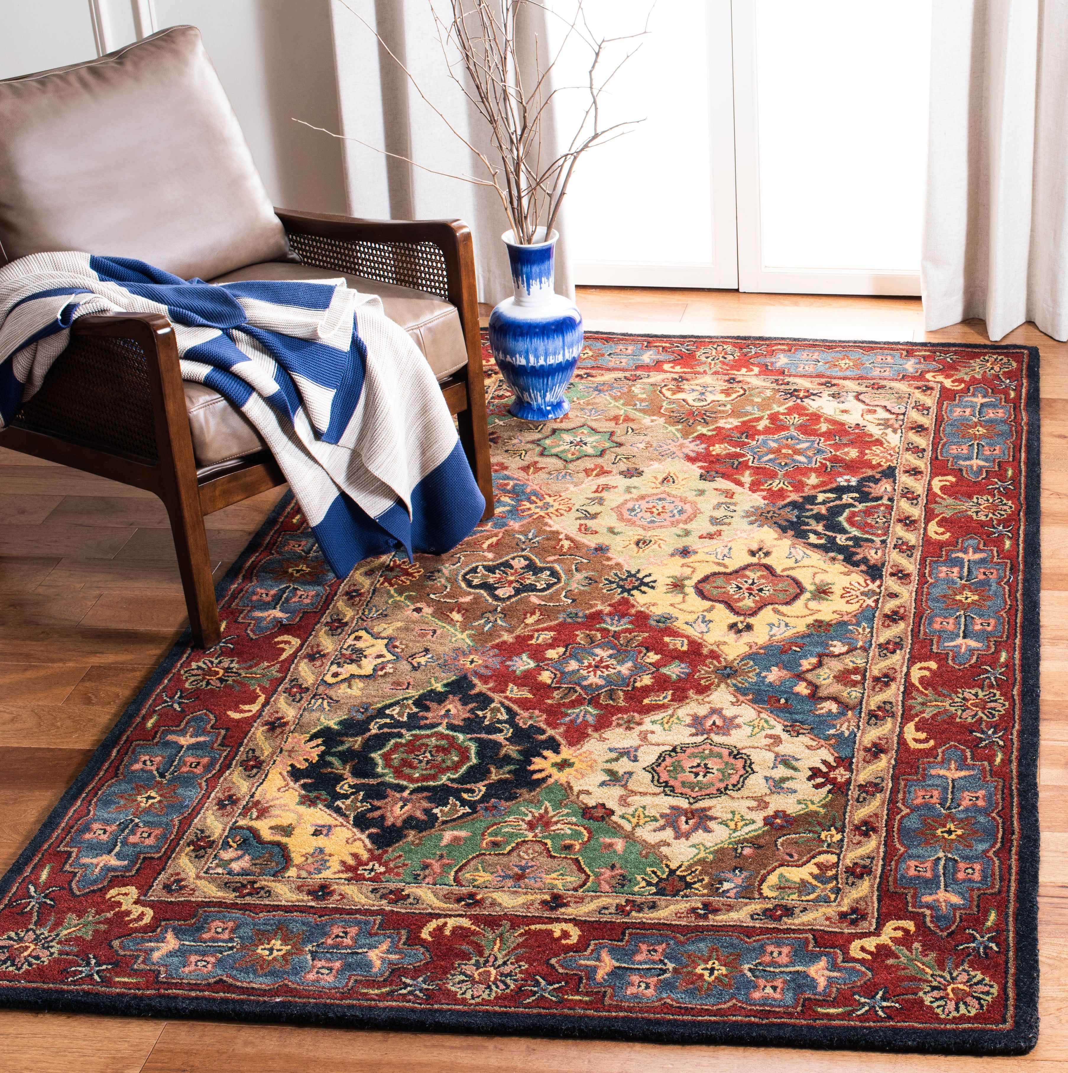 Hand-Tufted Red and Multi Wool Area Rug, 9'6" x 13'6"