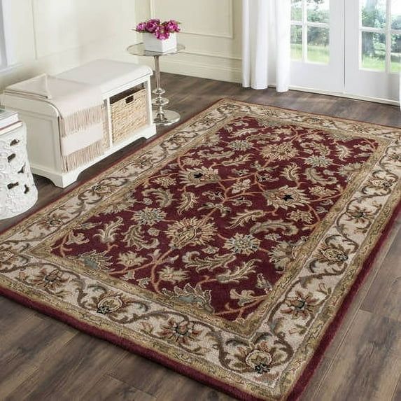 Handmade Tufted Red/Ivory Wool Oval 9' x 12' Area Rug