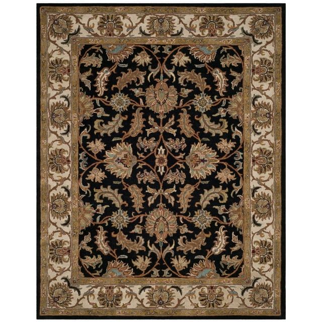 Handmade Black and Beige Wool Rectangular Rug