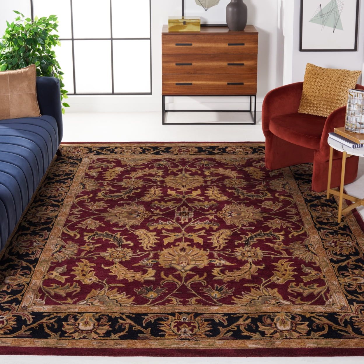 Heritage Red and Black Hand-Tufted Wool Area Rug 11' x 15'