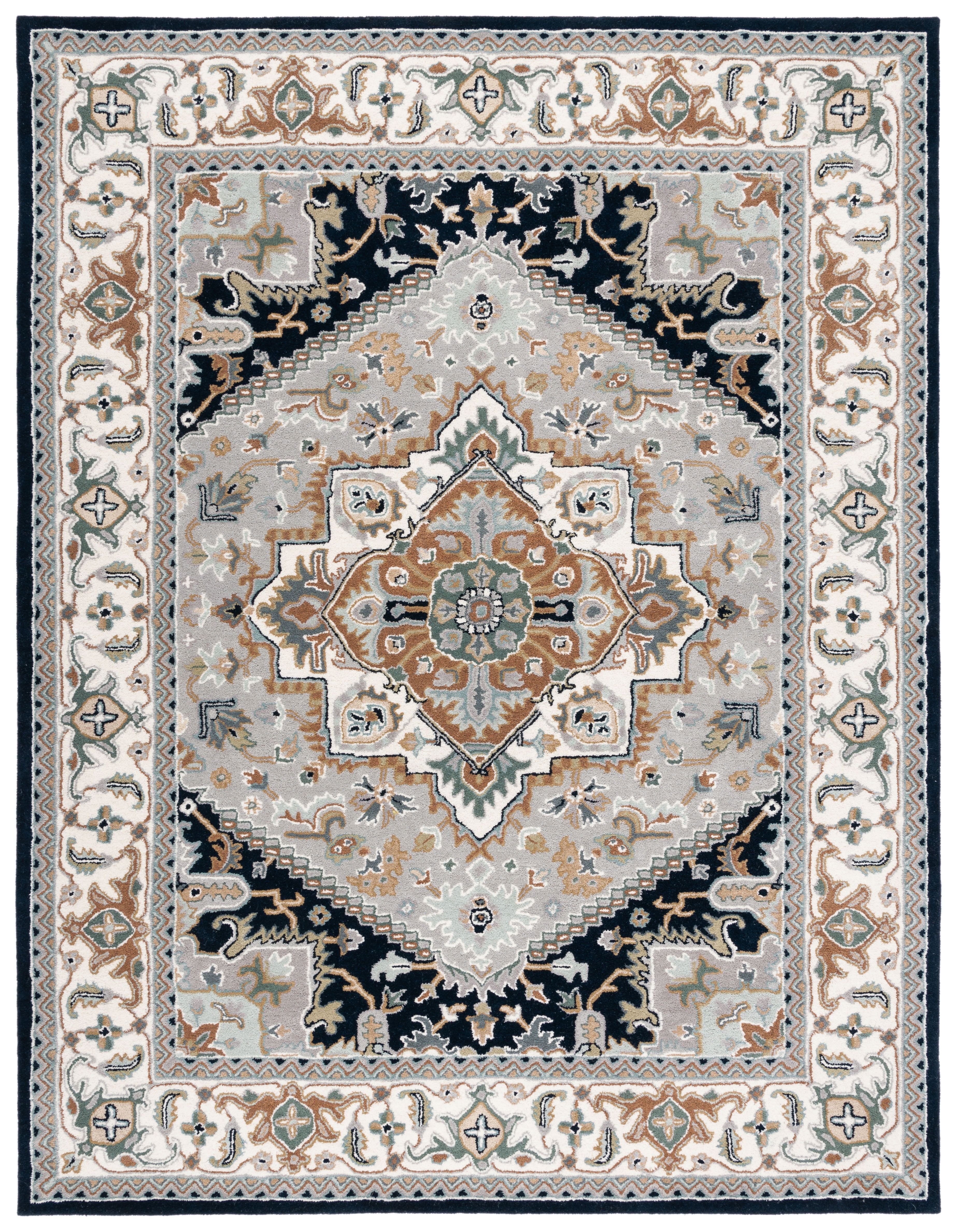 Hand-Tufted Grey and Navy Wool Rectangular Area Rug, 10' x 14'