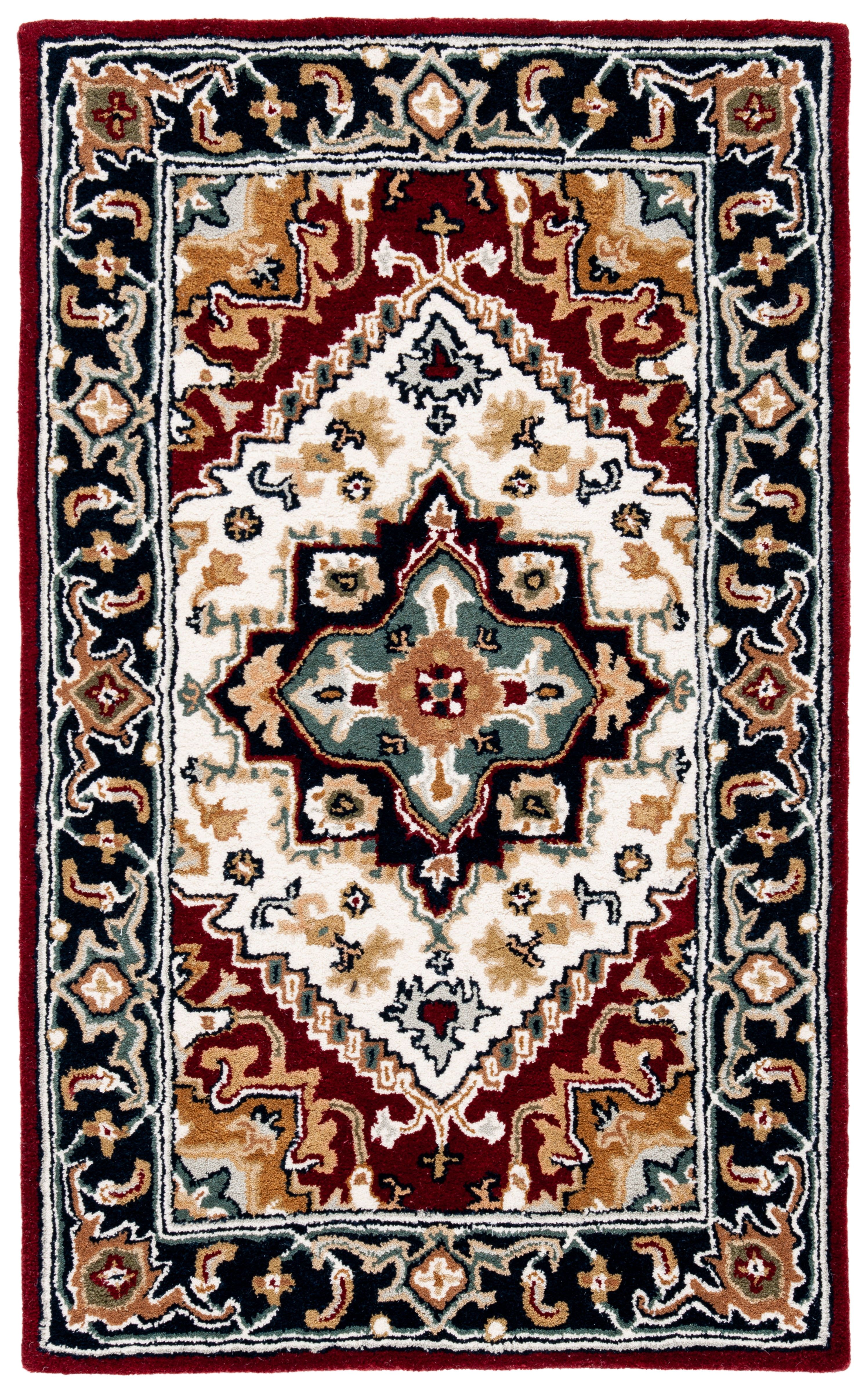 Hand-Tufted Red and Ivory Wool Oriental Area Rug, 2'3" x 4'
