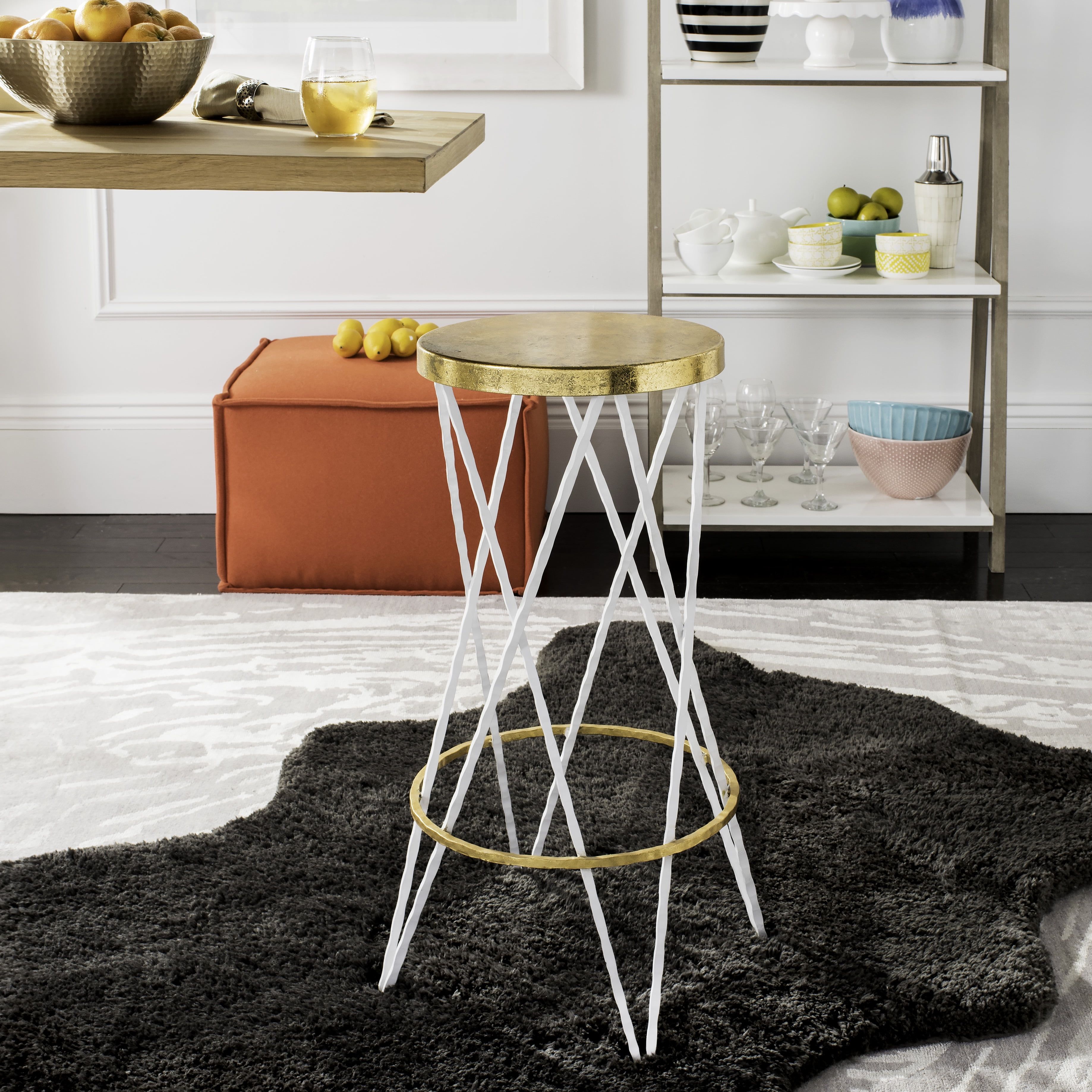 Hester 30" White and Gold Metal Bar Stool